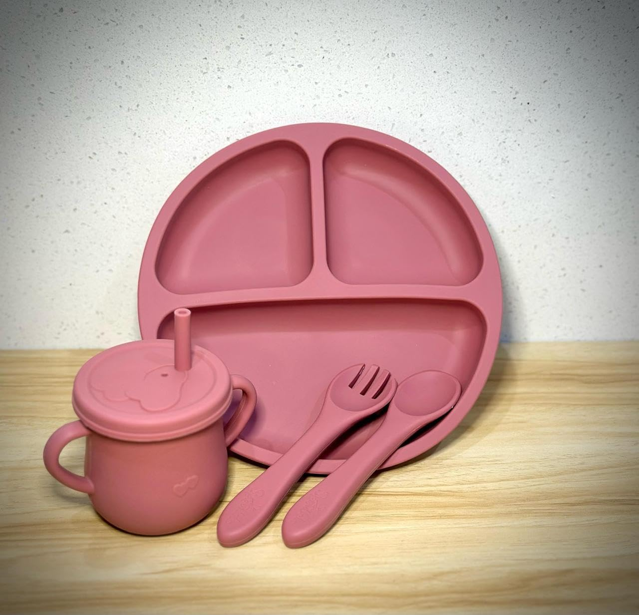 4 Pcs Silicone Feeding Set - Plate, Cup, Spoon, and Fork - Baby Feeding Essentials - Red image number 2