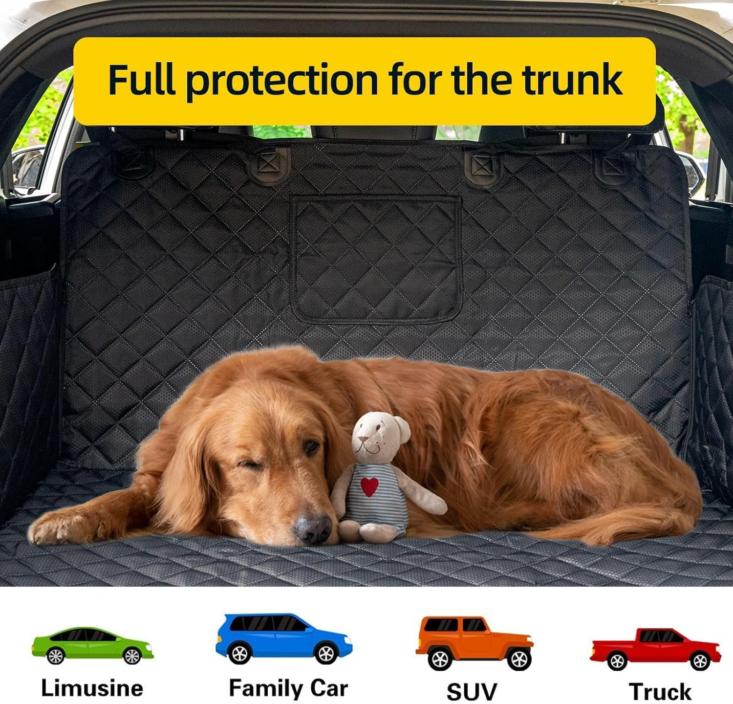 Dog Car Seat Cover Hard Bottom, Waterproof Pet Car Seat Cover Dog Car Hammock for Suvs Sedans Vans, Non-Slip Large Size Universal Fit Dog Seat Cover with Bumper Flap & Side Protectors, Black image number 5