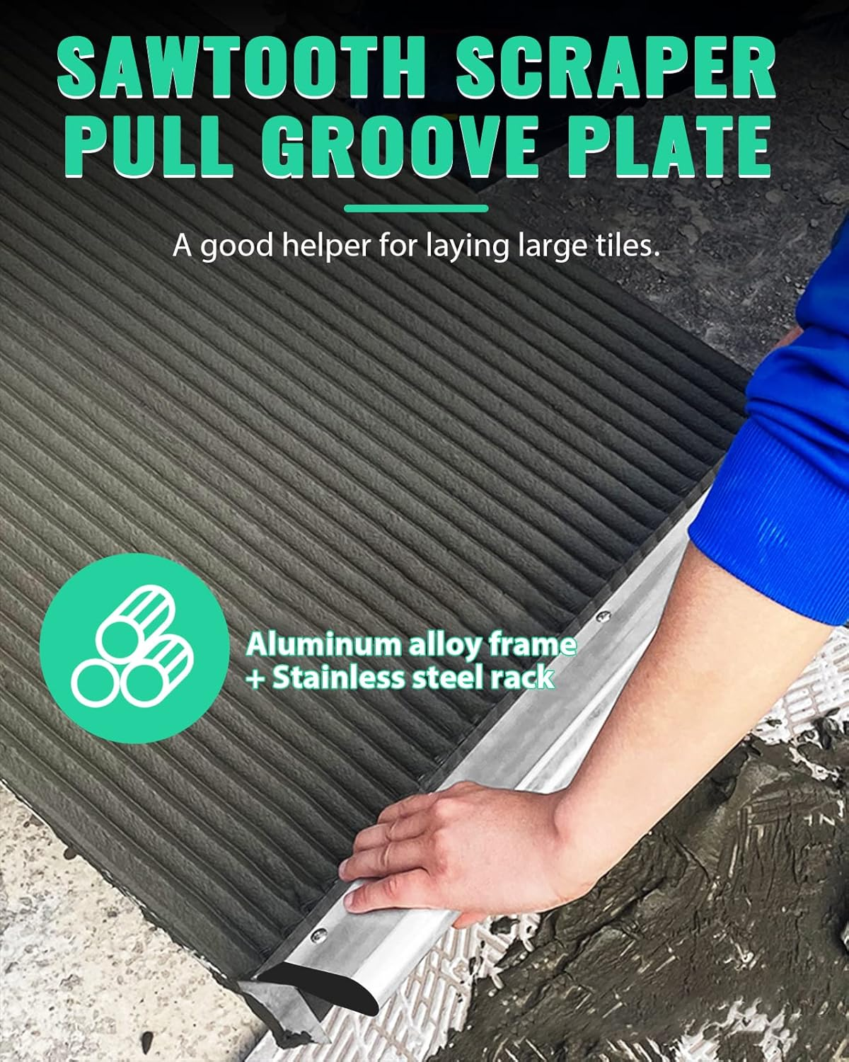 Mxmoonfree Tile Tools 24'' Large Tile Trowel 2/5" X 2/5" Square Notch Trowel Tile Adhesive Spreader, Perfect for Large Tiles Flooring & Tiling Masonry Hand Trowel image number 3