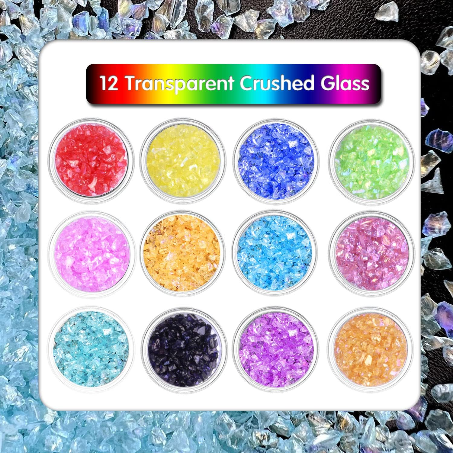 12 Box Transparent Crushed Glass Craft Glitter for Resin Art,Small Broken Glass Pieces Irregular Metallic Crystal Chips Chunky Flakes Sequins for Nail Arts DIY Vase Filler Epoxy Jewelry Making image number 5