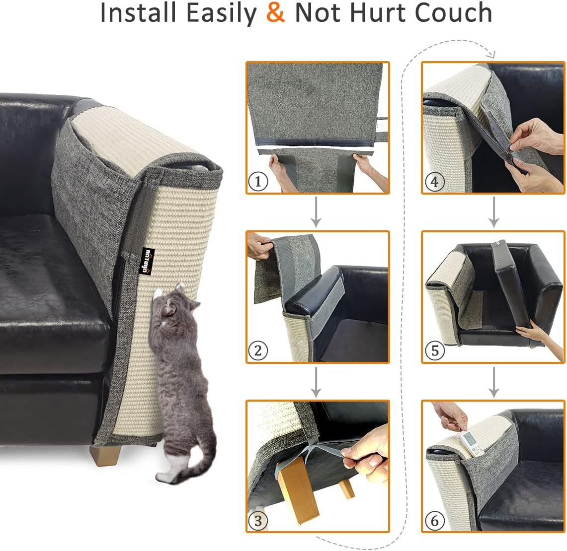 NATUYA Furniture Protectors from Cats-Cat Couch Protector Large Sisal Cat Scratching Mat-Protect Sofa Corner Cushion Chair (Sisal Armrest - Left) image number 6