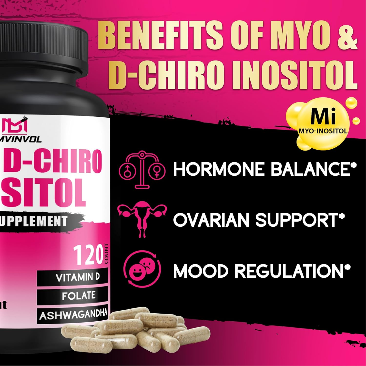 2,050Mg Myo-Inositol & D-Chiro Inositol Capsules with Folate, Vitamin D- Hormone Balance & Ovarian Support for Women - Ideal 40:1 Ratio - 120 Capsules image number 5