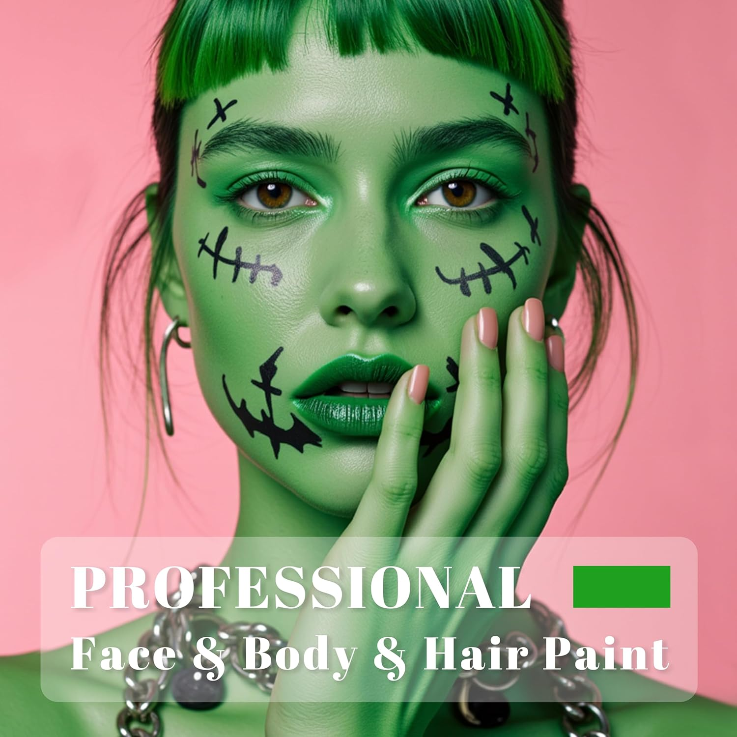 YBUETE Green Face Body Paint Stick, Cream Shimmer Face Body Painting Kit for Halloween Skeleton Skull Clown Cosplay Makeup, Full Coverage Foundation Painting for Prom Party SFX - Blue image number 7