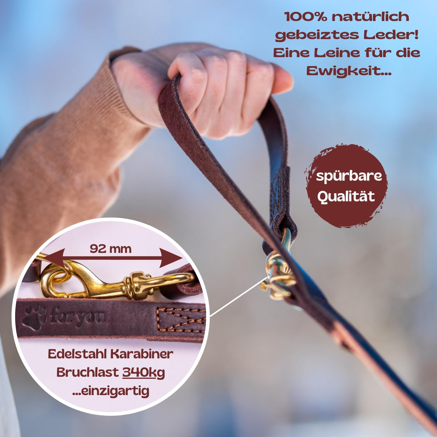 Foryou&reg; Leather Dog Lead with Collar, XS-XXL Neck Circumference, 3 Different Lengths, Real Leather Dog Lead in Premium Quality, 2.0 Cm X 190 Cm image number 1