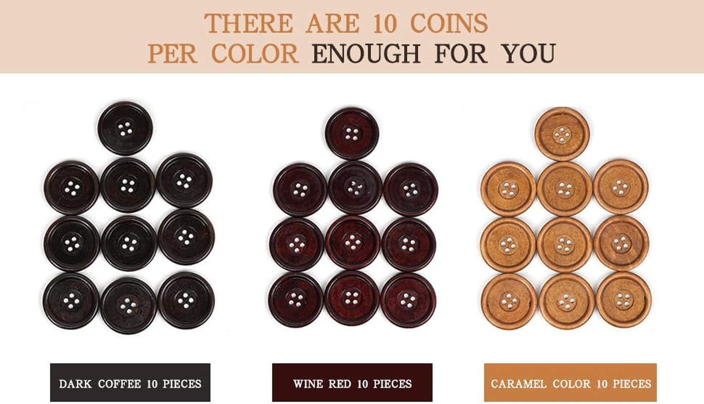 Chenkou Craft 30Pcs Big Size 40Mm 1 1/2" round Wood Buttons 4 Holes Craft Sewing Button (Mix)