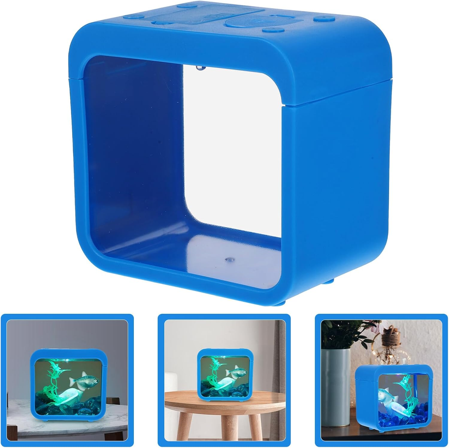 DOITOOL Mini Breeding Isolation Box with Light, Detachable Blue Fish Tank Aquarium for Small Aquatic Pets, Portable Mini Landscaping Aquarium Suitable for Betta and Small Fish image number 4