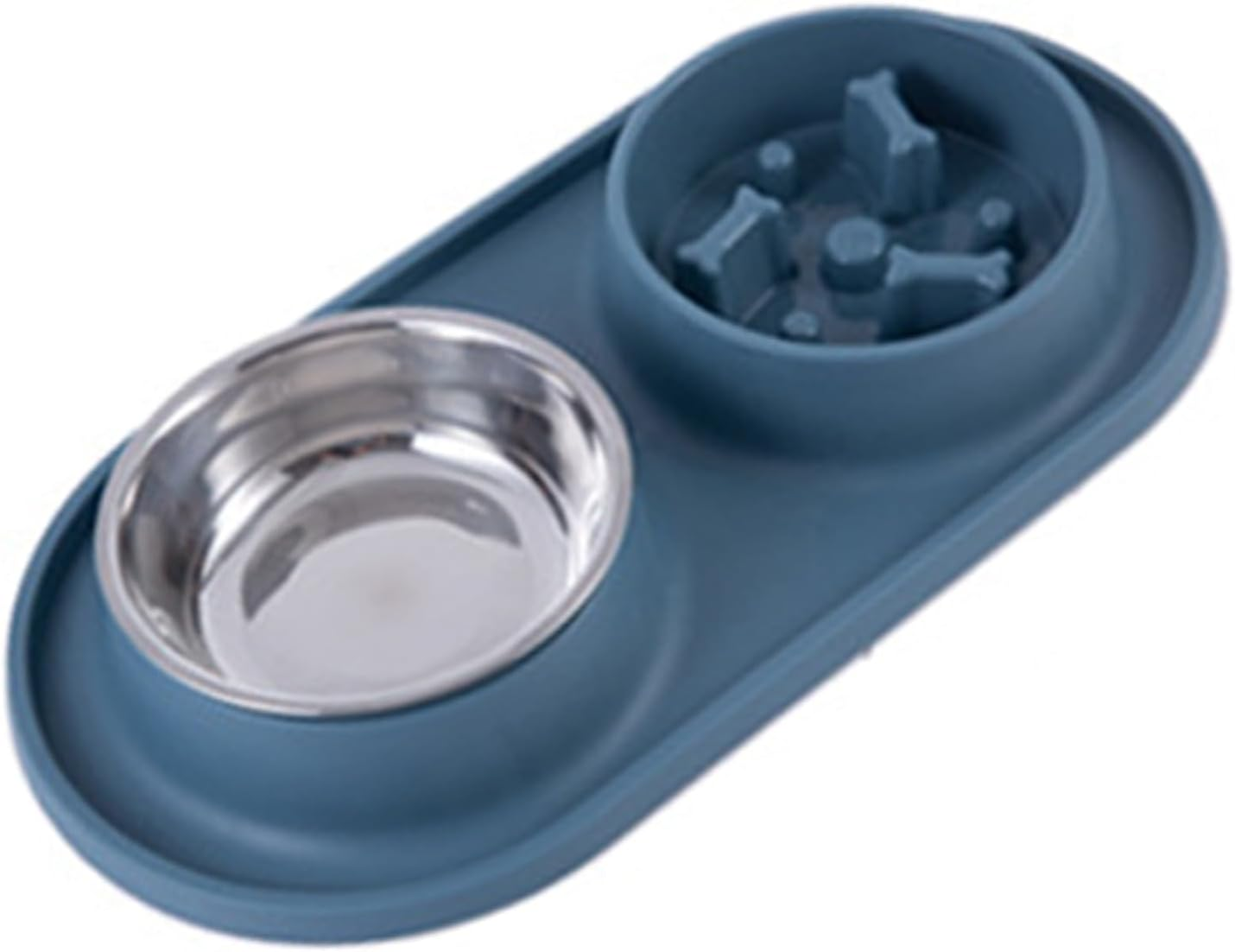 Double Pet Bowls, Dual Dog Feeder Bowls Silicone Stainless Steel Cat Food Water Bowls, Dog Bowls Set Cat Food Bowl Dog Water Bowl Pet Feeder Dish Slow Feeder for Small Large Pets(Blue) - Orange image number 7