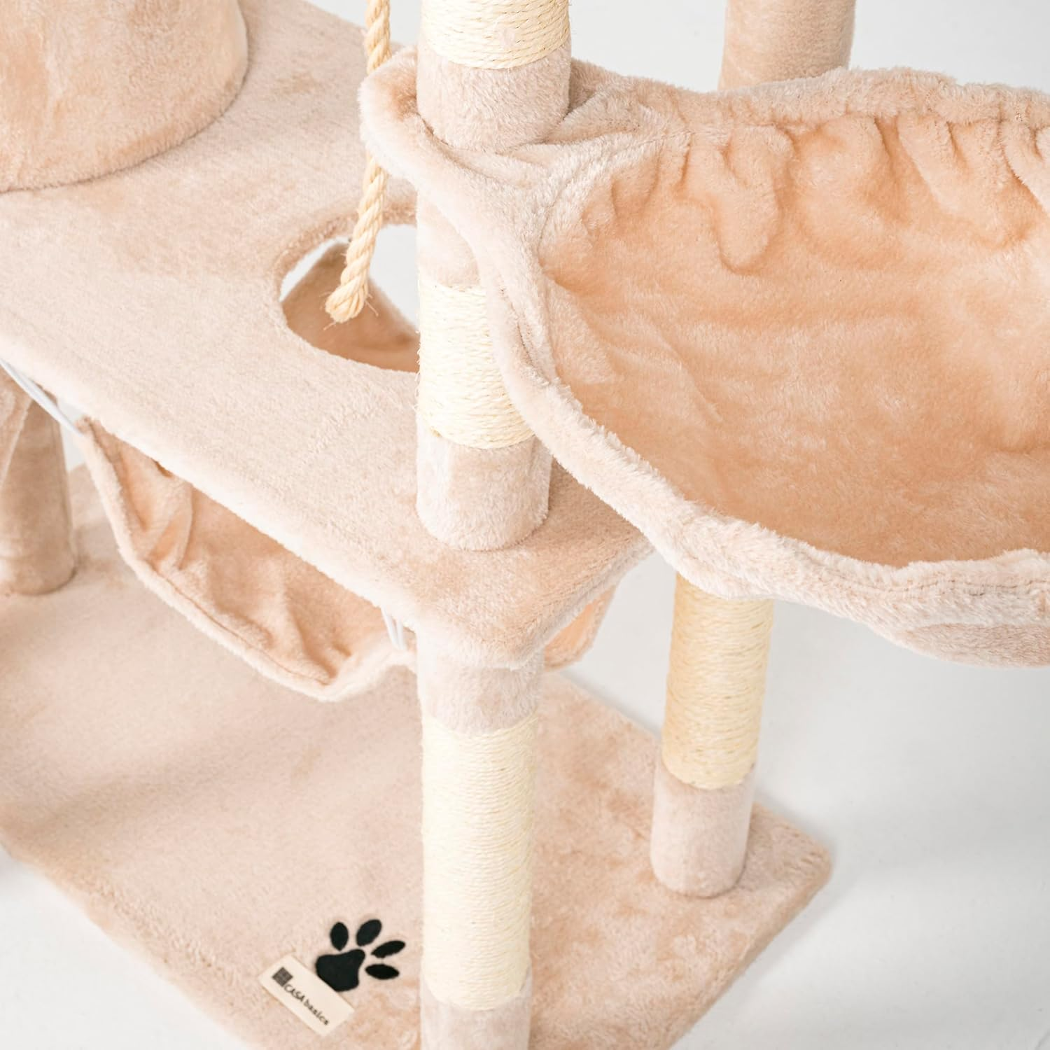CASA Basics Multi-Level Cat Tree, 141 Cm Height, Plush Covered with Sisal Posts, Hammock, Cave, Platform (Beige) - Gray image number 2