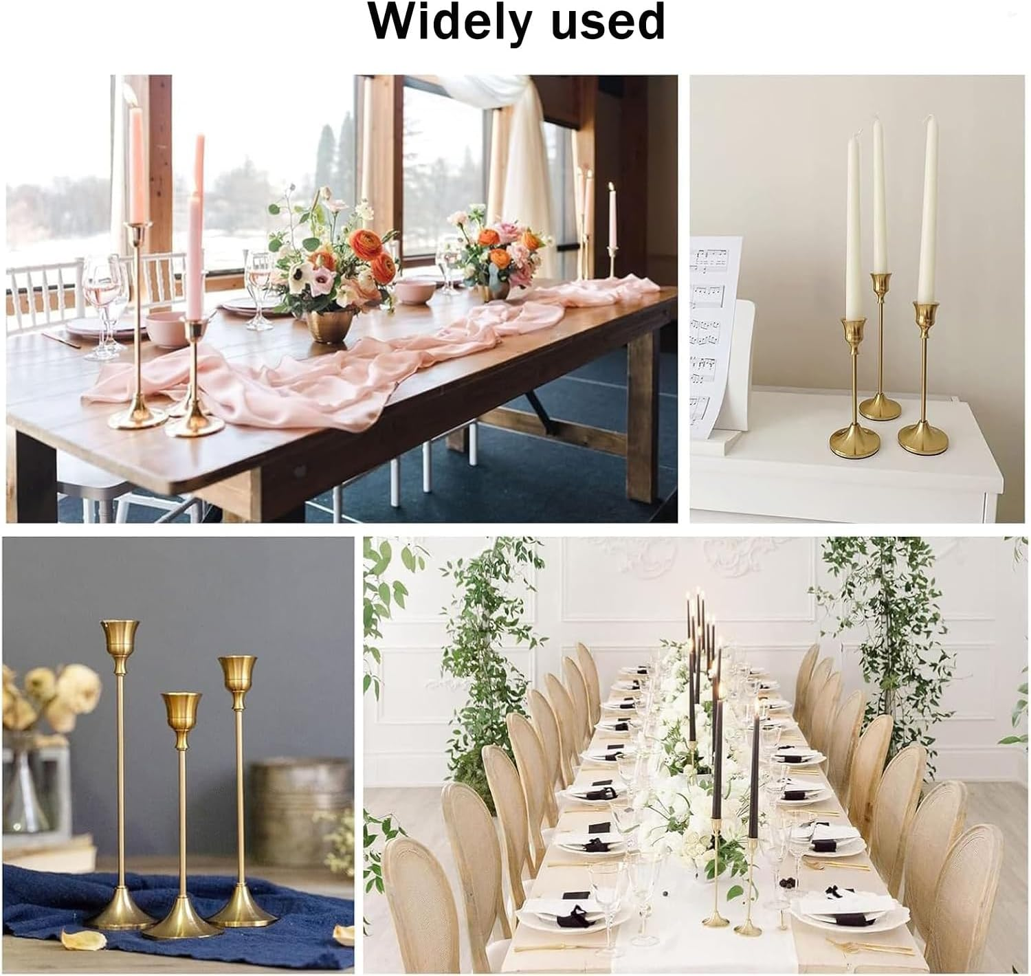 Taper Candle Holders Set,Vintage Modern Decorative Candlestick Holders for Home Decor, Dining, Party, Wedding(Gold,3Pcs) image number 1