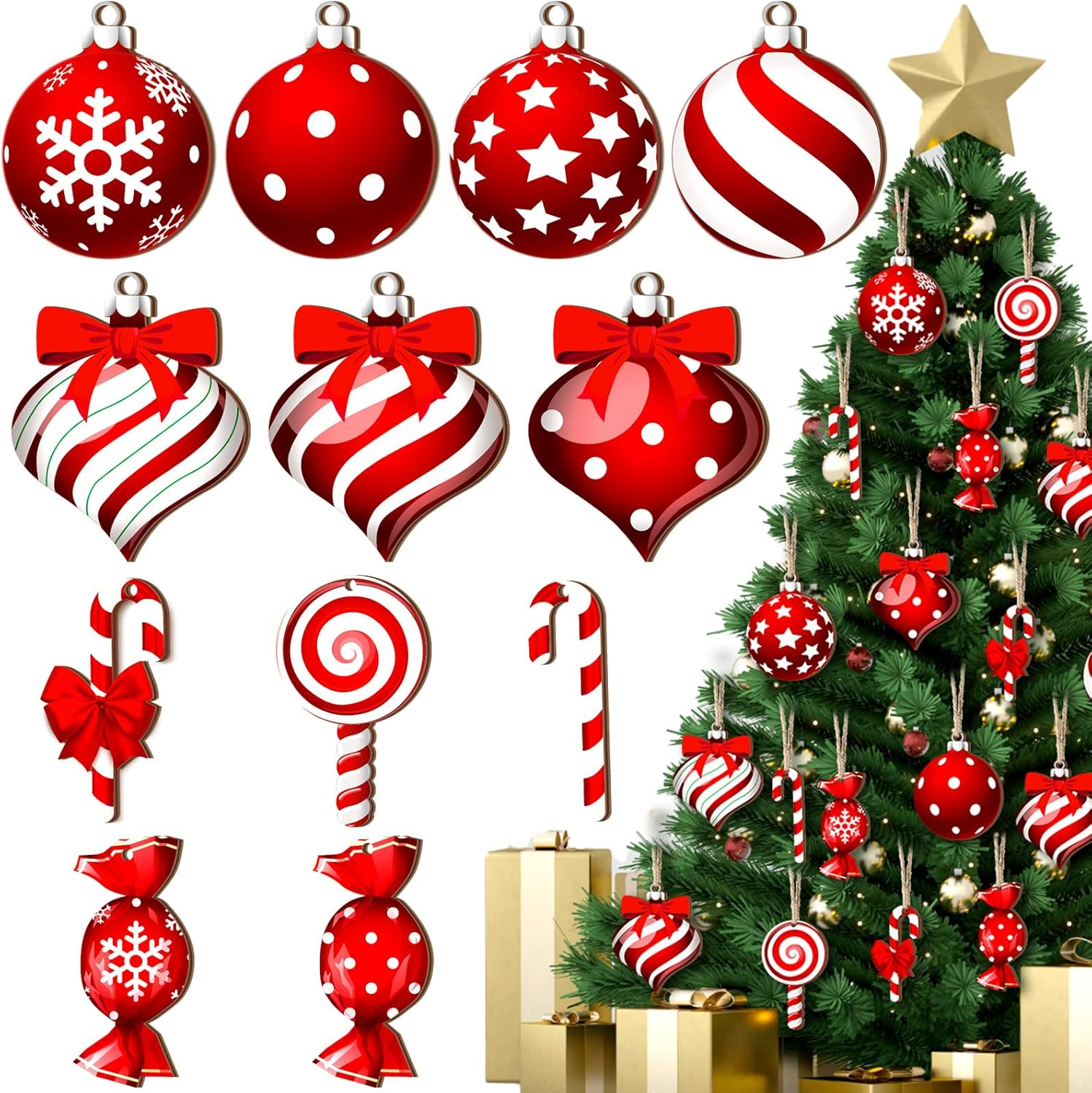 36 Pieces Christmas Tree Ornaments Colorful Wood Lollipop Hanging Peppermint Tree Decorations with Ropes for Candy Party Xmas Tree Home Decor image number 2