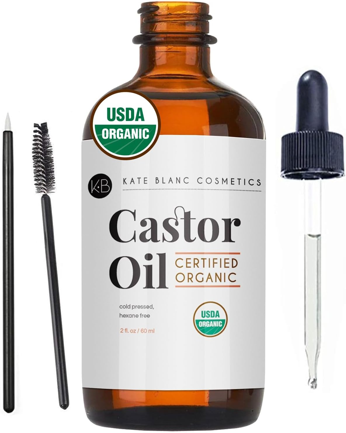 USDA Organic Castor Oil, Pure Cold Pressed, Hexane Free, from Kate Blanc - Stimulate Growth for Eyelashes, Eyebrows, and Hair. Smooth Face and Skin - with Treatment Starter Kit - 1-Year Guarantee image number 3