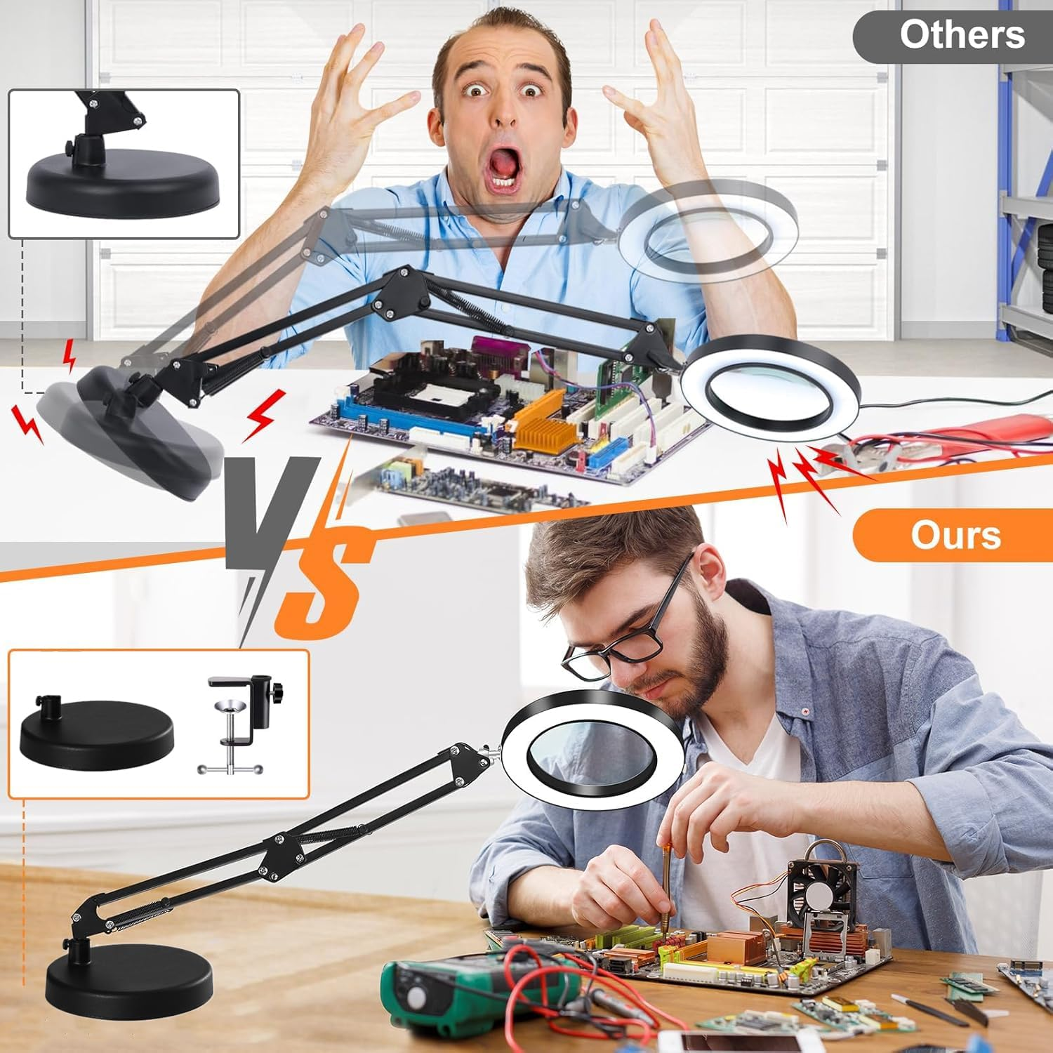 Magnifying Glass with Light and Stand, 10X LED Magnifying Glass, 3 Color Modes 10 Levels Dimming, for Home, Office, Drawing, Tailoring, Soldering image number 1