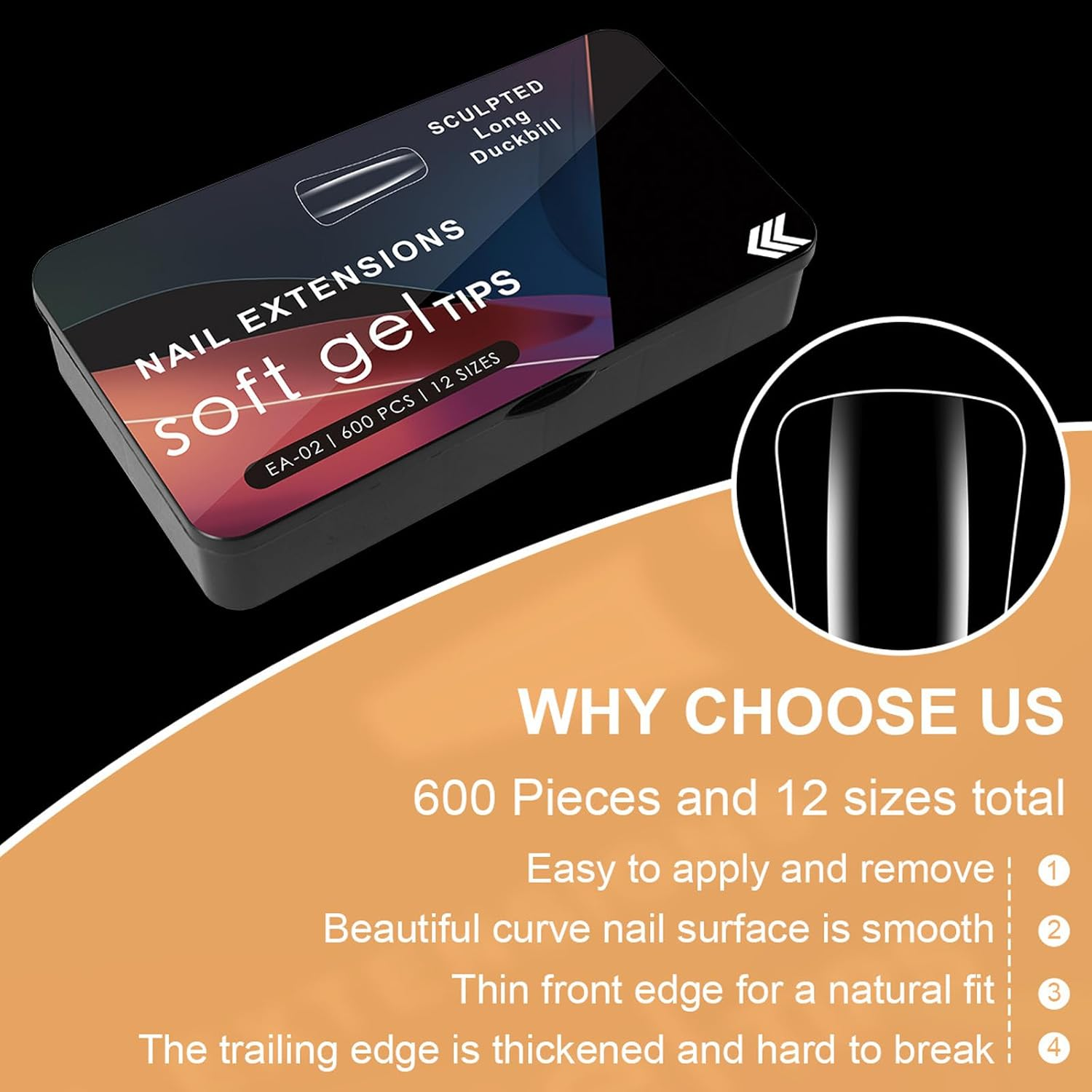 600Pcs Clear Nails Tips Gel Curved Design for Professional Manicure Half Covers False Nails Duck Feet Styles