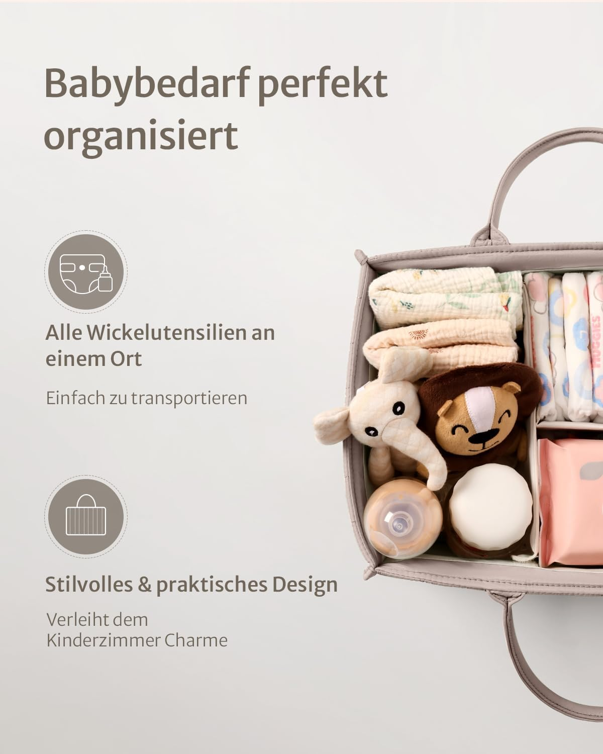 Blissful Diary Nappy Caddy Organiser, Baby Diaper Caddy for Nappy Station, Stylish Storage Basket for Newborn Essentials, Baby Shower Gifts for Girl or Boy, Sand image number 3