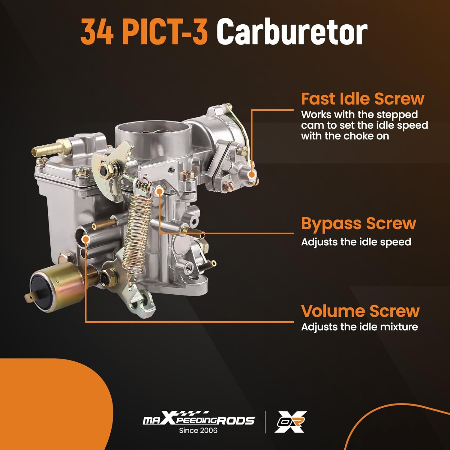 Maxpeedingrods 34 PICT-3 Carburetor 113129031K for VW Beetle/Super Beetle 1971-1979,Thing/Karmann Ghia/Squareback/Transporter, for Volkswagen Dual Port 1600Cc Air Cooled Type 1 Engine, Automatic Choke image number 5