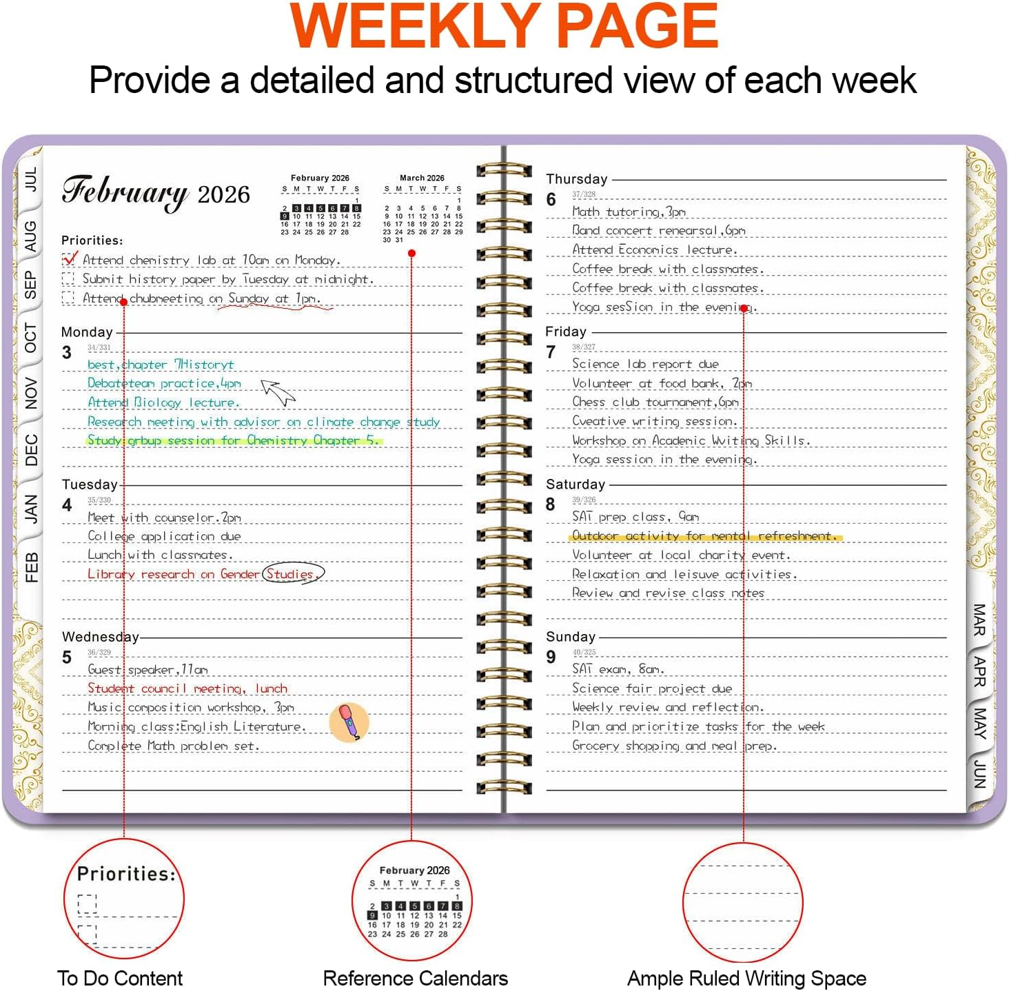 2026 Planner and Diary with Sticker - COZY CORE Weekly and Monthly Planner Spiral Bound, January 2026 - December 2026, Hardcover Planner with Monthly Tabs, Inner Pocket, Perfect for School Home Office - Navy Blue image number 4