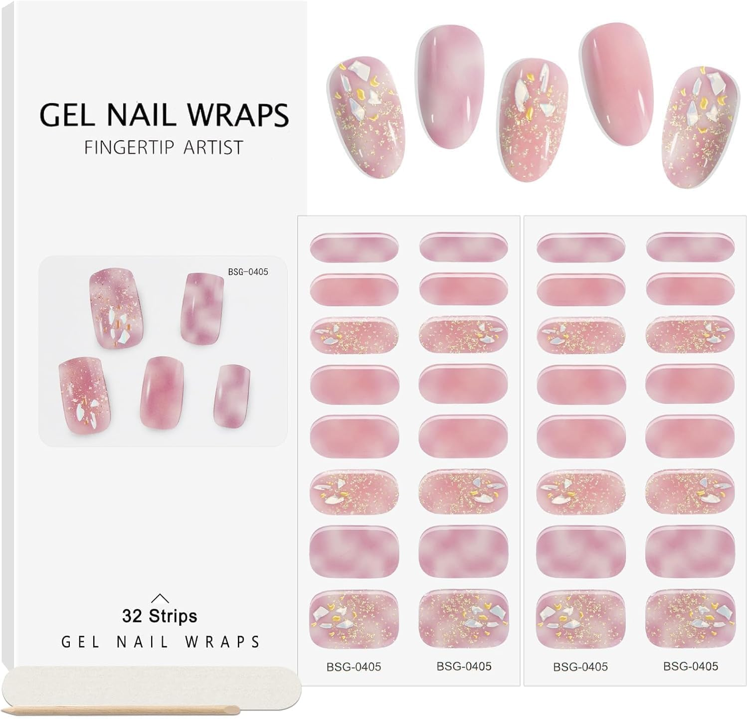 EBANKU 32PCS Cured Gels Nail Strips Real Nail Polish Strips Wraps Long-Lasting Waterproof Gel Nail Polish Wraps Full Wrap Gel Nail Art Stickers UV/LED Lamp Required (Purple Diamond) image number 5