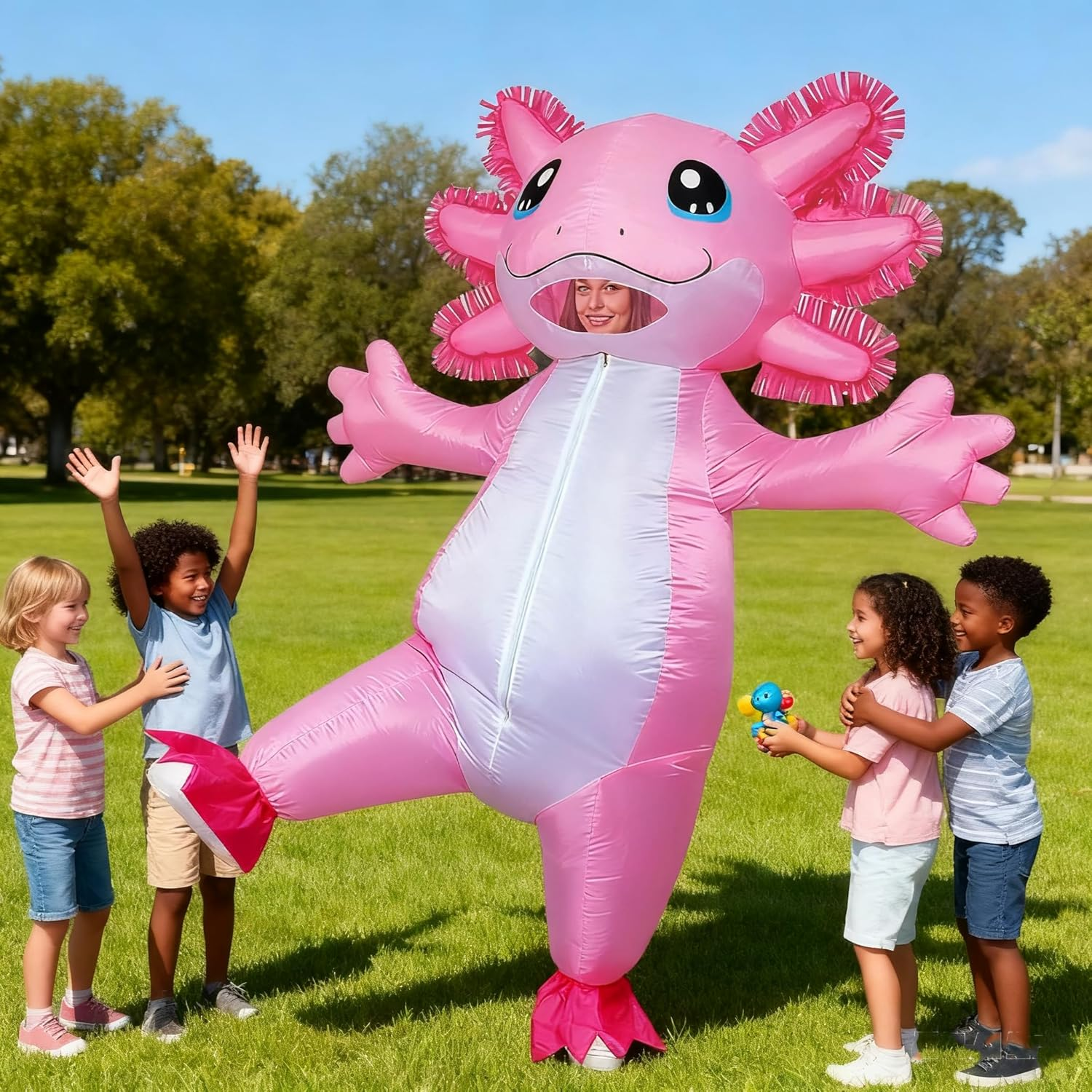 Inflatable Costume Adult Axolotl Costumes Deluxe Halloween Air Blow-Up Costume Axolotl Costumes for Women Men Cosplay Party image number 1