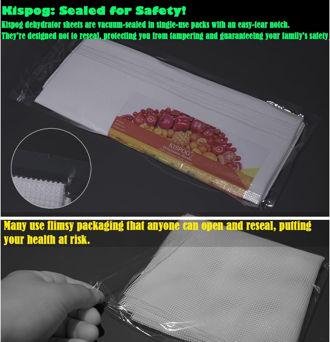 Kispog Mesh Silicone Dehydrator Sheets, 10X10 in 10 Pcs/Sets for Food Dehydrator & Freeze Dryer (10X10 INCH Mesh Silicone Dehtdrator Sheet) image number 5
