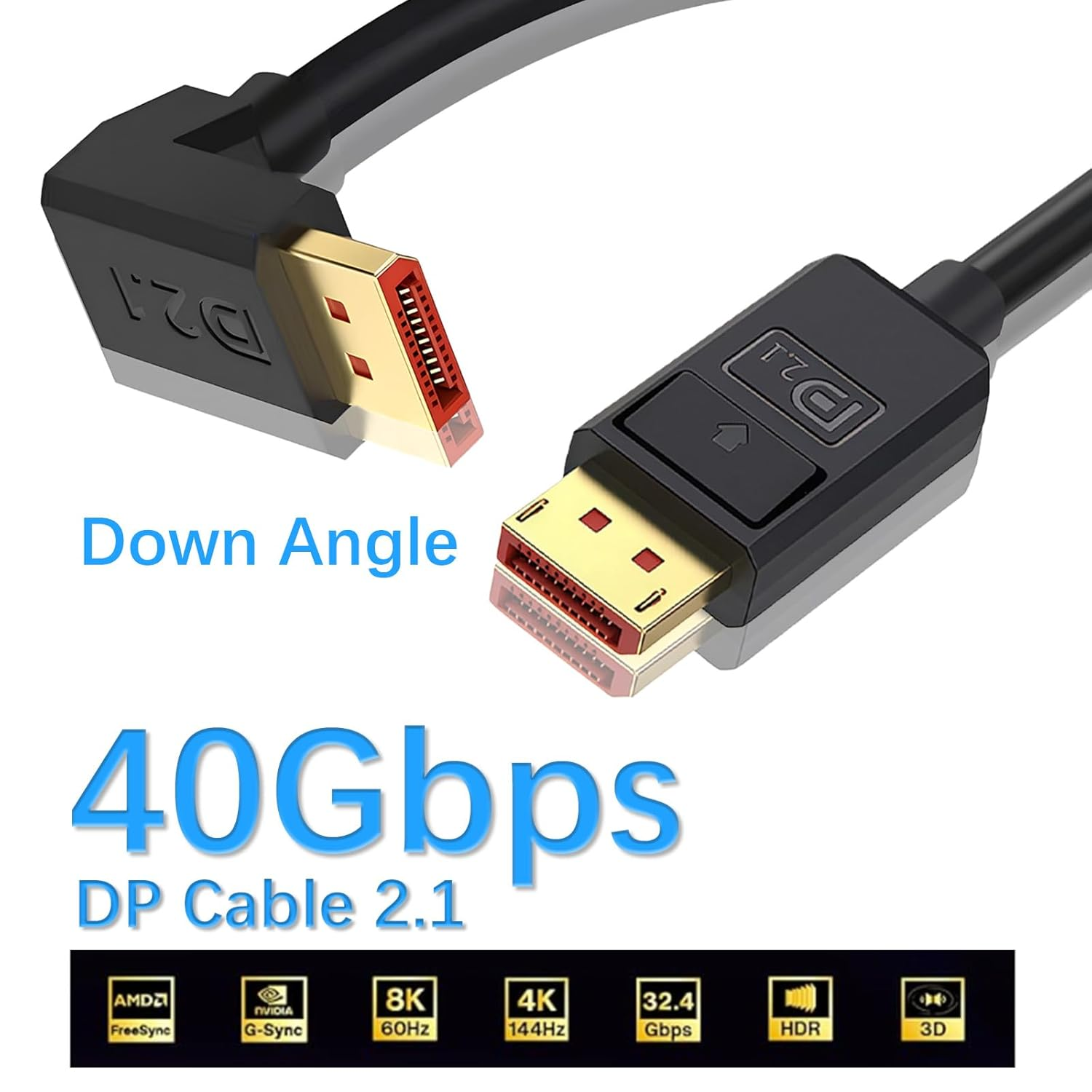 Duttek 16K Displayport 2.1 Cable 50Cm, DP2.1 Male to Male Cable 40Gbps Video Displayport Cable Support 16K@30Hz, 8K@120Hz, 4K@240Hz, HDR, HDCP2.2, ARC for Gaming Monitor (Down Angle) image number 4