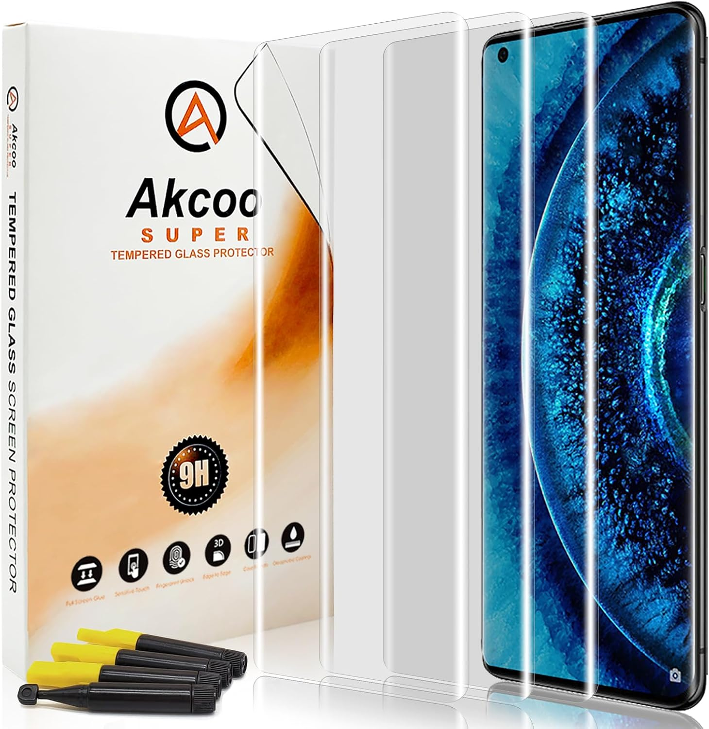 Akcoo Screen Protector for OPPO Reno10 5G,UV Tempered Glass - 3 Pack, Liquid Despersion Tech,Edge to Edge Coverage,Sensitive Touch