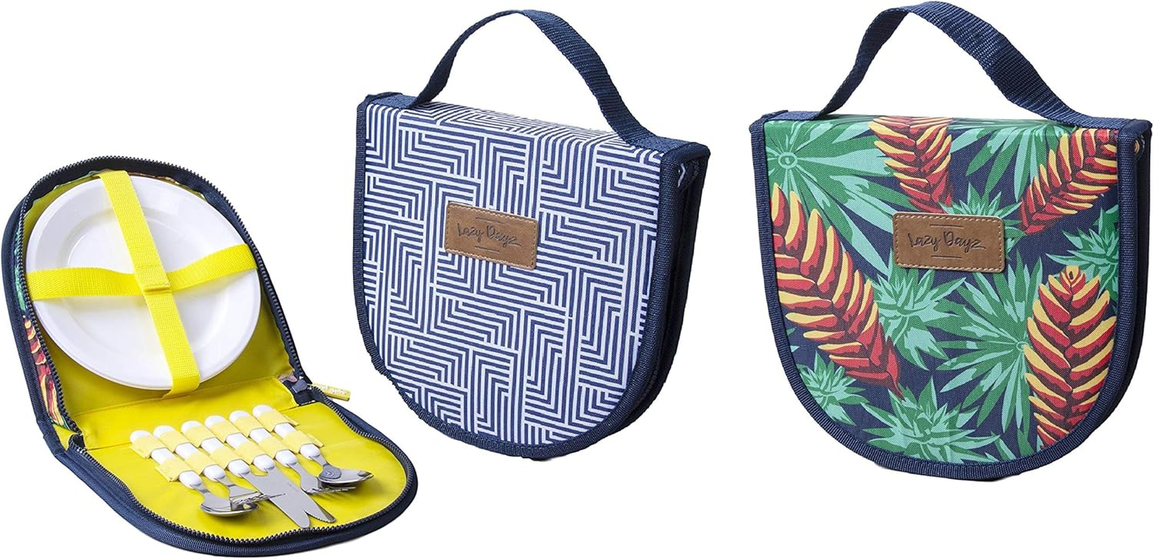 Lazy Dayz Camping Silverware Kit Cutlery Organizer Utensil Picnic Set Portable Flatware Holder-8 Piece Stainless Steel Utensils with Plates for Camp Kitchen Bbq'S Travel Cutlery Set for 2 Person