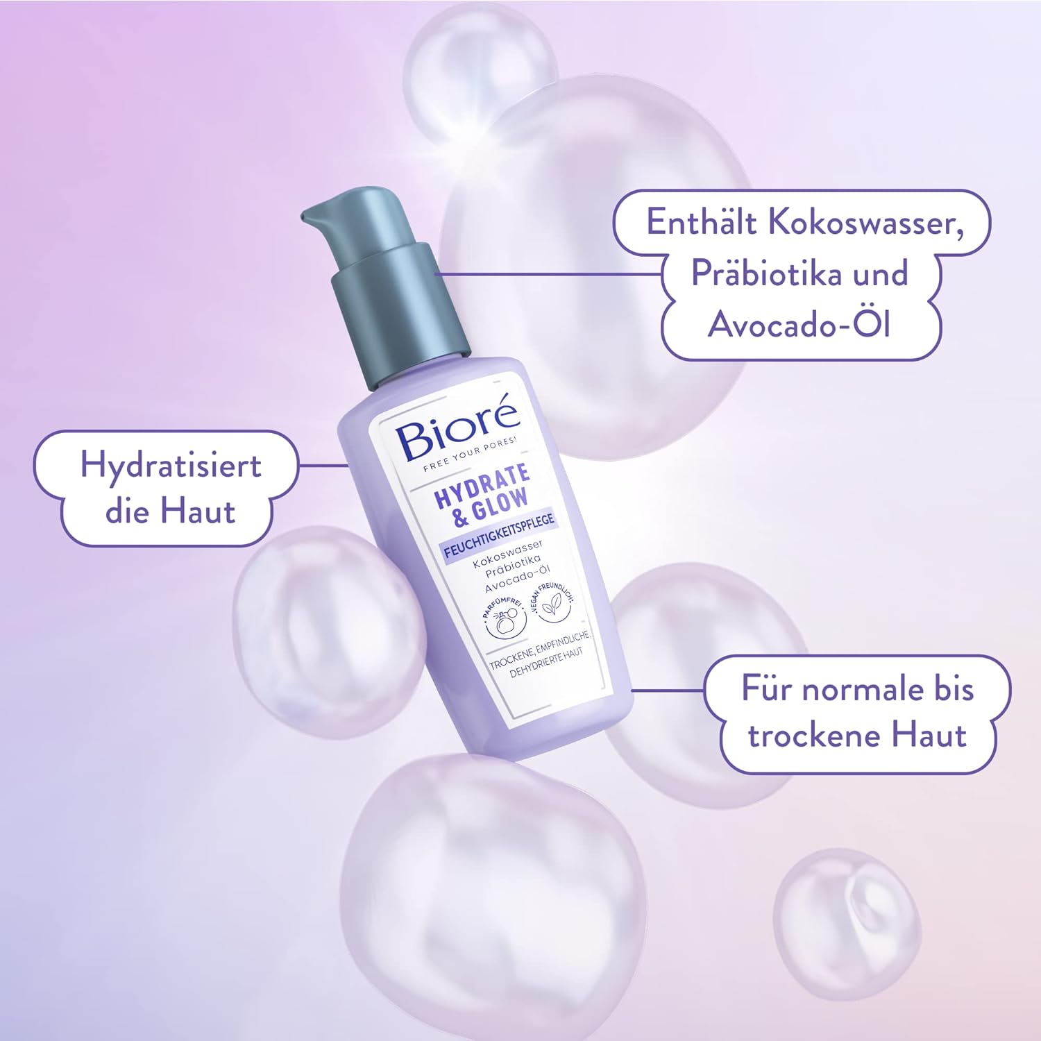 Bior&eacute; Hydrate and Glow - Moisturiser - Content: 100 Ml - Skin Type: Dry, Sensitive, Dehydrated - with Coconut Water, Prebiotics and Avocado Oil image number 2