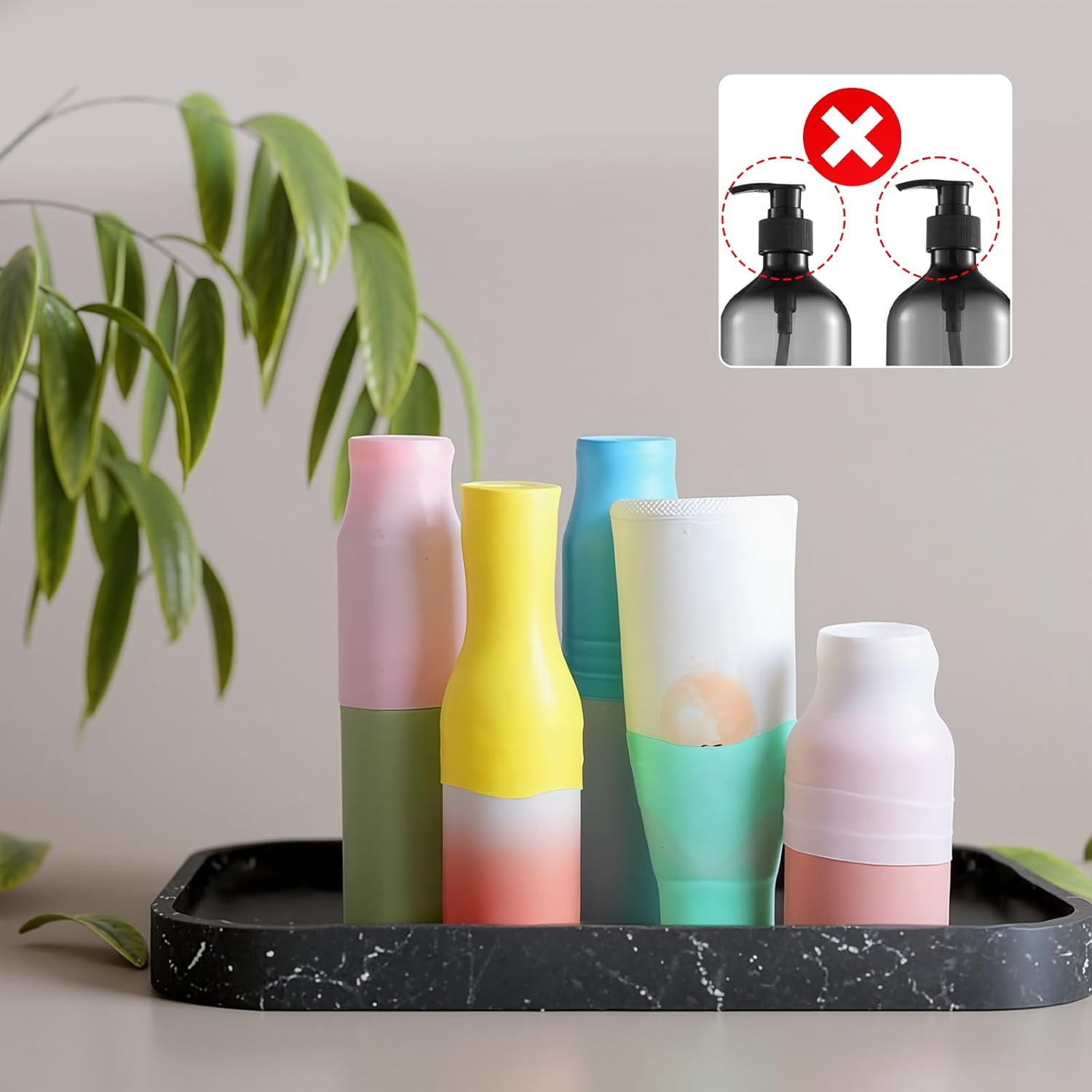 Gtziqa 10 Pcs Silicone Bottle Covers for Travel, Leak-Proof Elastic Sleeves for Toiletries, Cruise Beach Vacation Essentials, Women Men Airplane Trips Travel Size Toiletries Accessories (5 Colors) image number 2