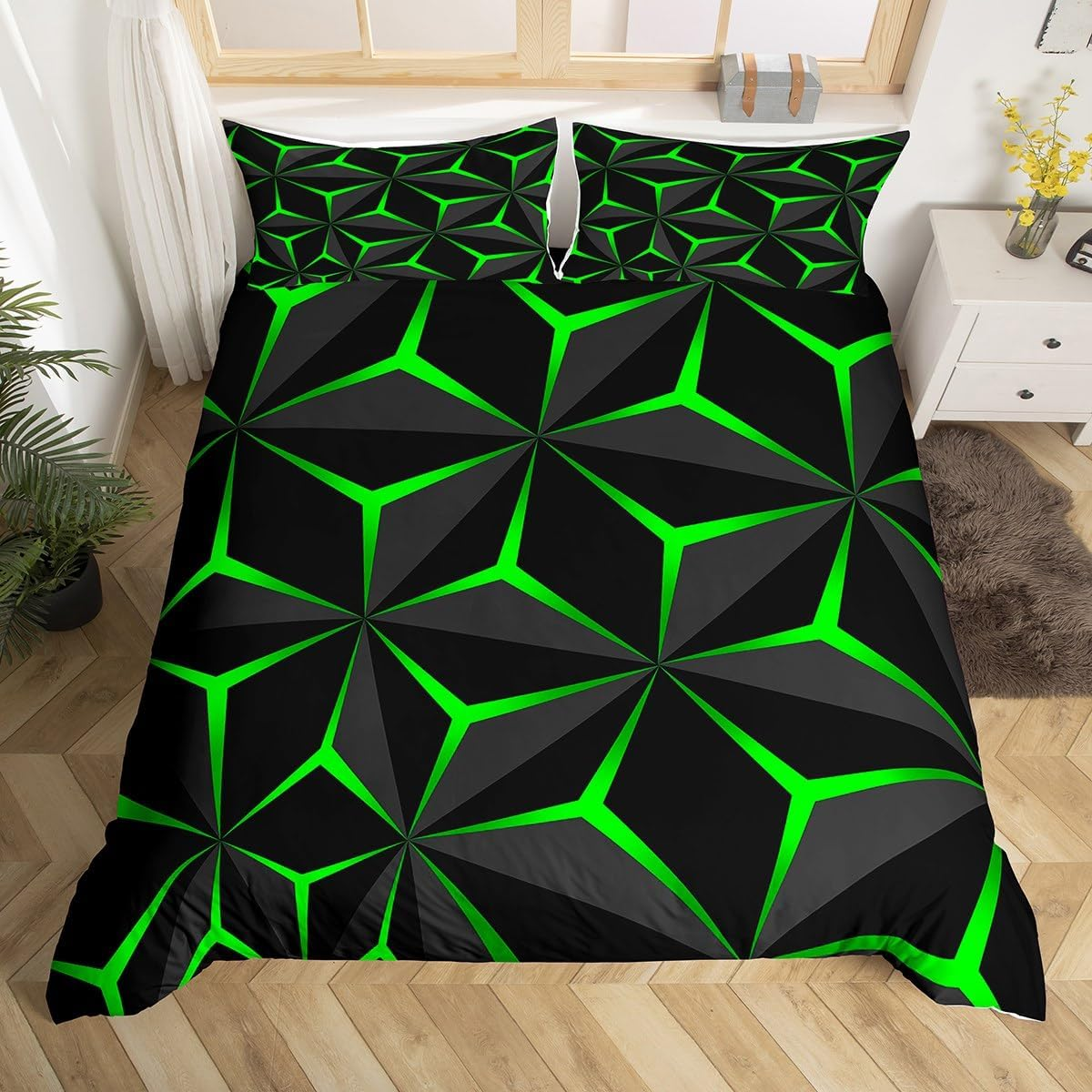 Homemissing Honeycomb Bed Set Geometric Stereoscopic Theme Boys Bedding Set 135 X 200 Cm Geometry Adult Bedroom Decoration 3D Black Gold Print Duvet Cover Set All Season