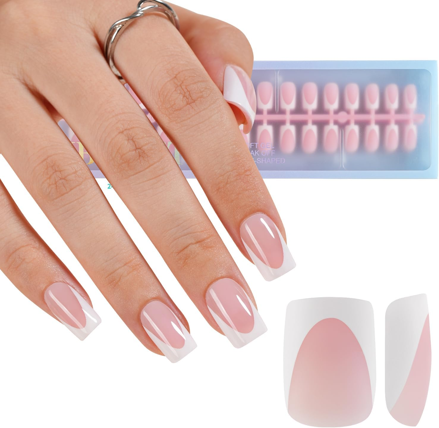 MISSSIX Xbasictips Deep French Gel Tips, 150 Pcs Soft French Gel Tips for False Nails, Premolded Square Short False Nails, No Nail File Needed image number 6