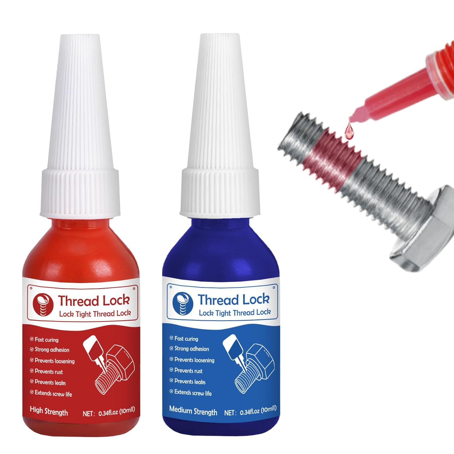 Thread Lock High Strength+Medium Strength, 2 X 10Ml Locktight Threadlock Prevent Nuts, Bolts, Fasteners and Screws from Loosening Due to Prolonged Vibration,Thus Locking and Sealing Nuts and Bolts image number 6