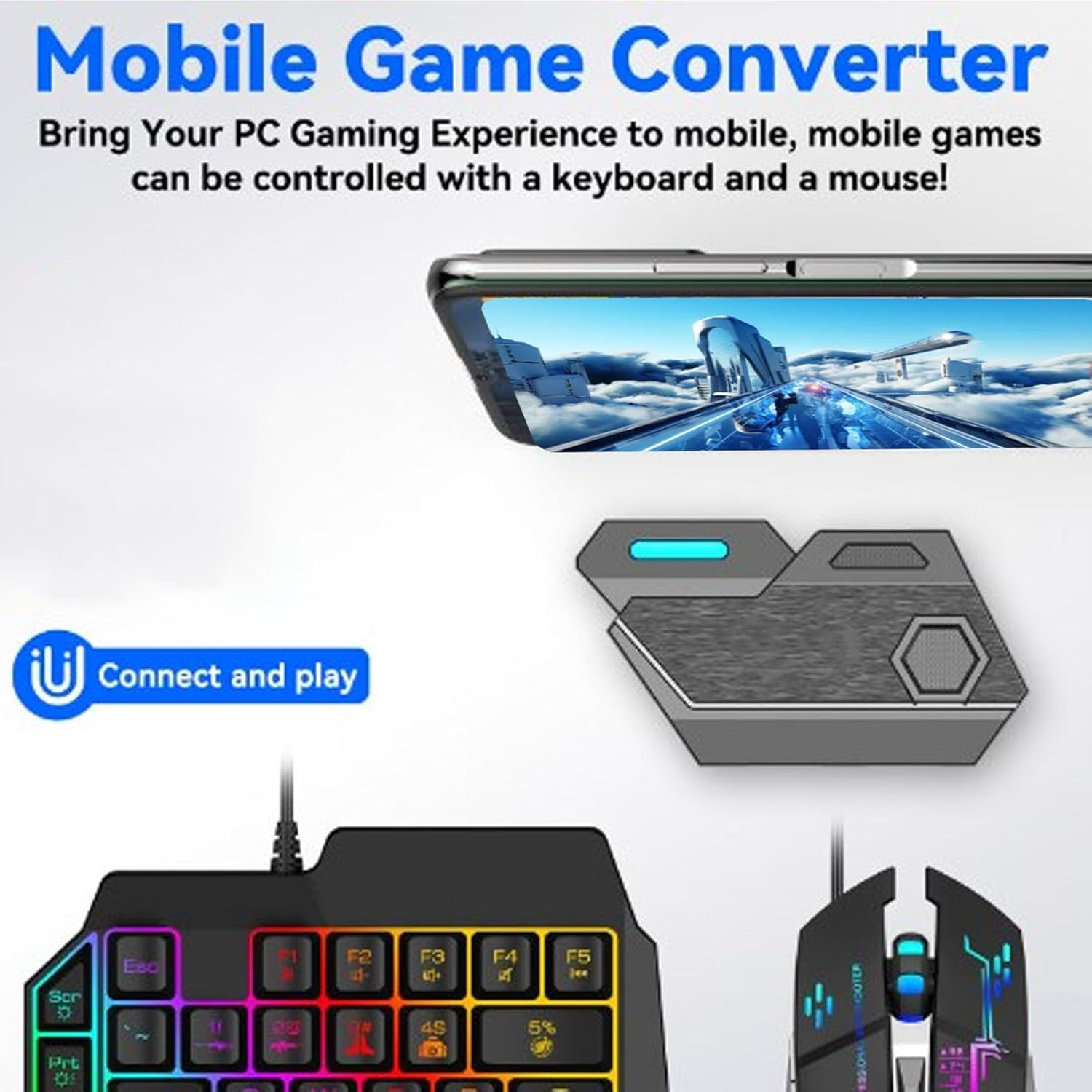4 in 1 Mobile Game Combo Pack, Gaming Keyboard Mouse Converter Combo, Keyboard and Mouse Converter Supporting 5V 2000Ma Fast Charging (Converter, Keyboard, Mouse, Phone Holder) image number 4