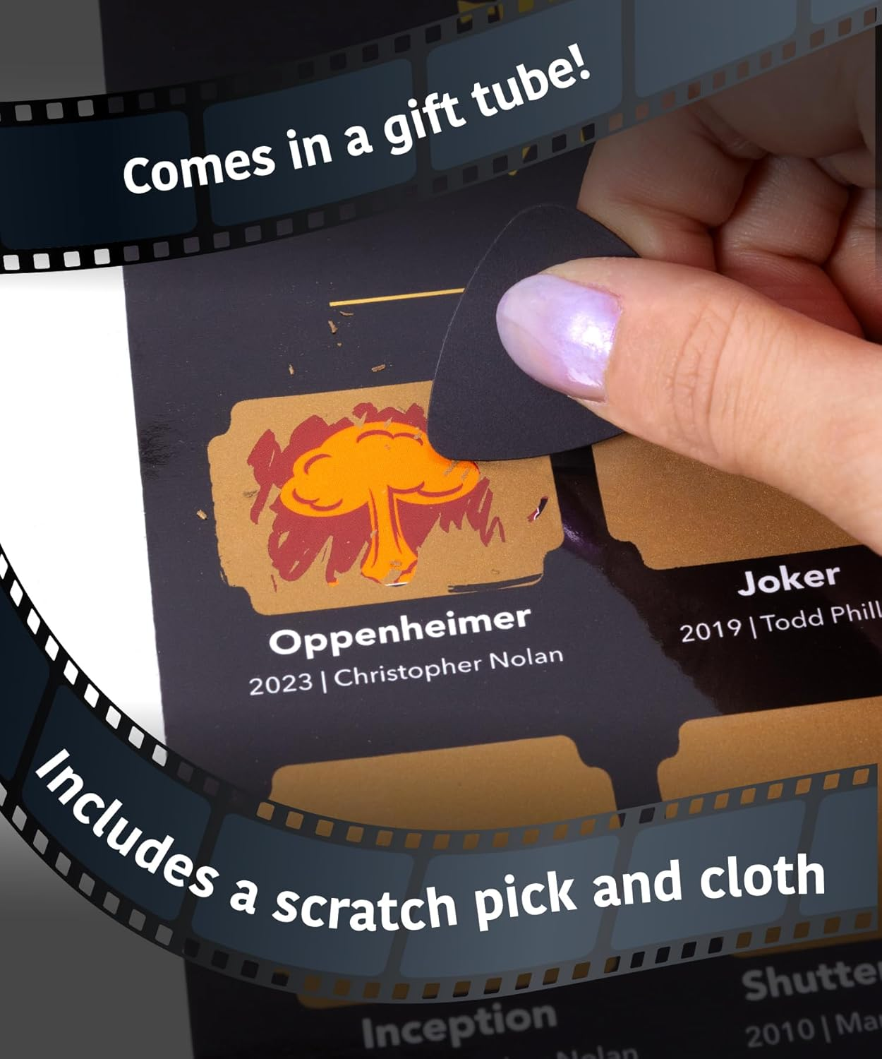 Atlas & Green Top 100 Movies Scratch off Poster | Bucket List Movie Poster | Top Films Scratch Poster + BONUS Accessories: Gift Tube, Scratch Tool & Review Stickers image number 4