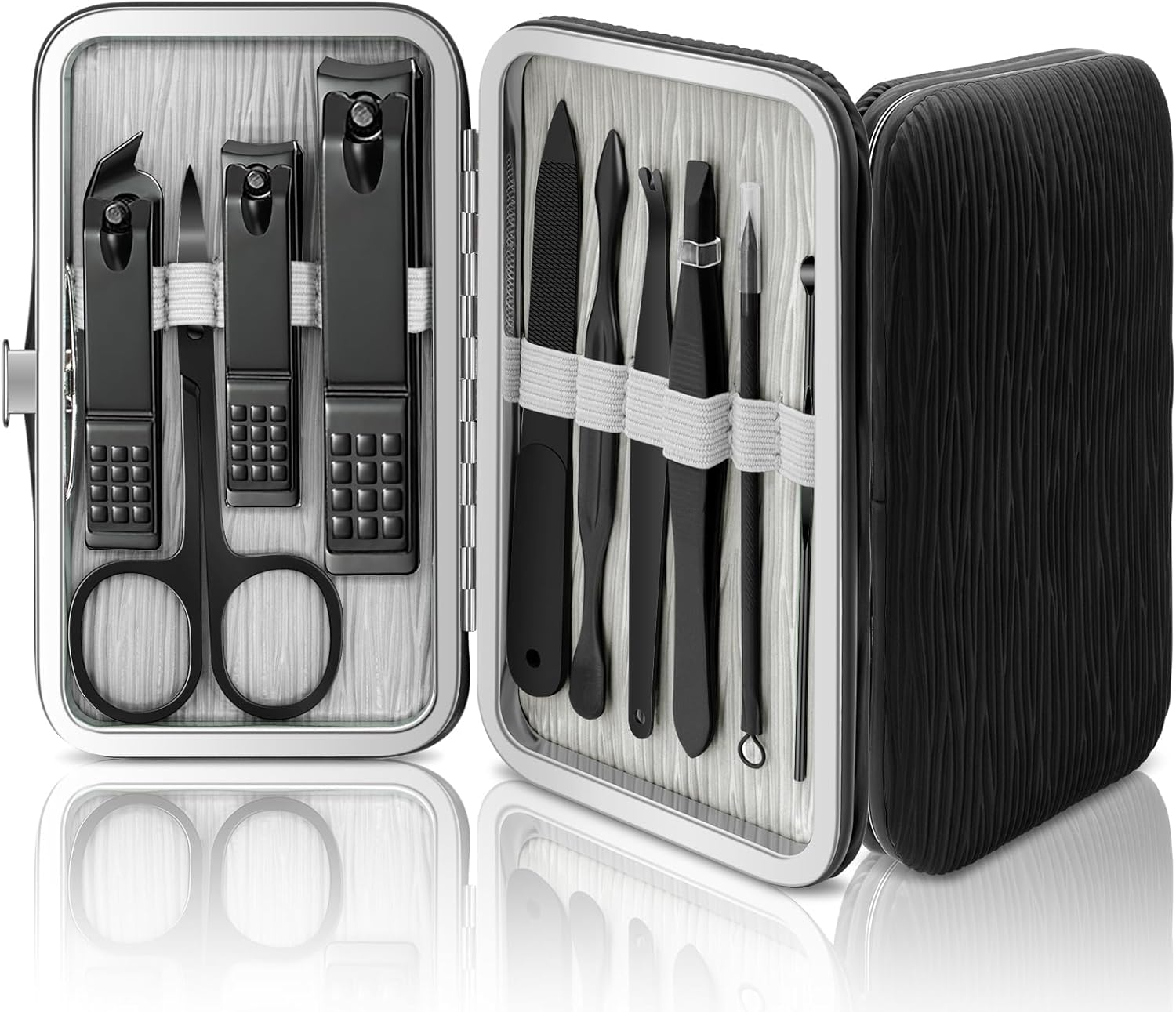Manicure Set, 10 Pcs Nail Kit, Black Professional Manicure Pedicure Kit, Grooming Kit, Men'S Nail Clipper Sets, Stainless Steel Nail Cutter Tools with Luxurious Travel Leather Case image number 1
