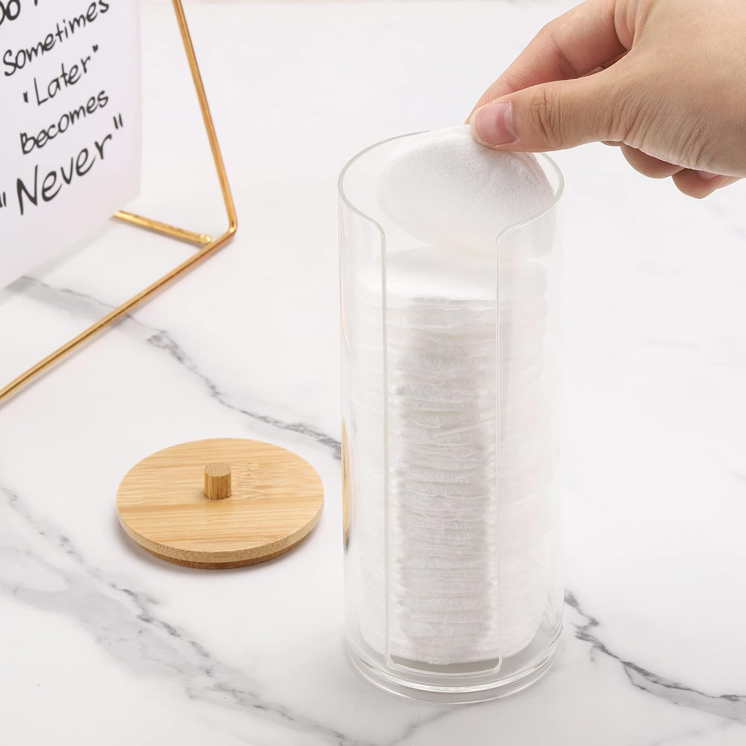 Tecbeauty Cotton Pads Holder Makeup Removers Pad Organizer Dispenser for Bathroom Storage - Bamboo Lid image number 2