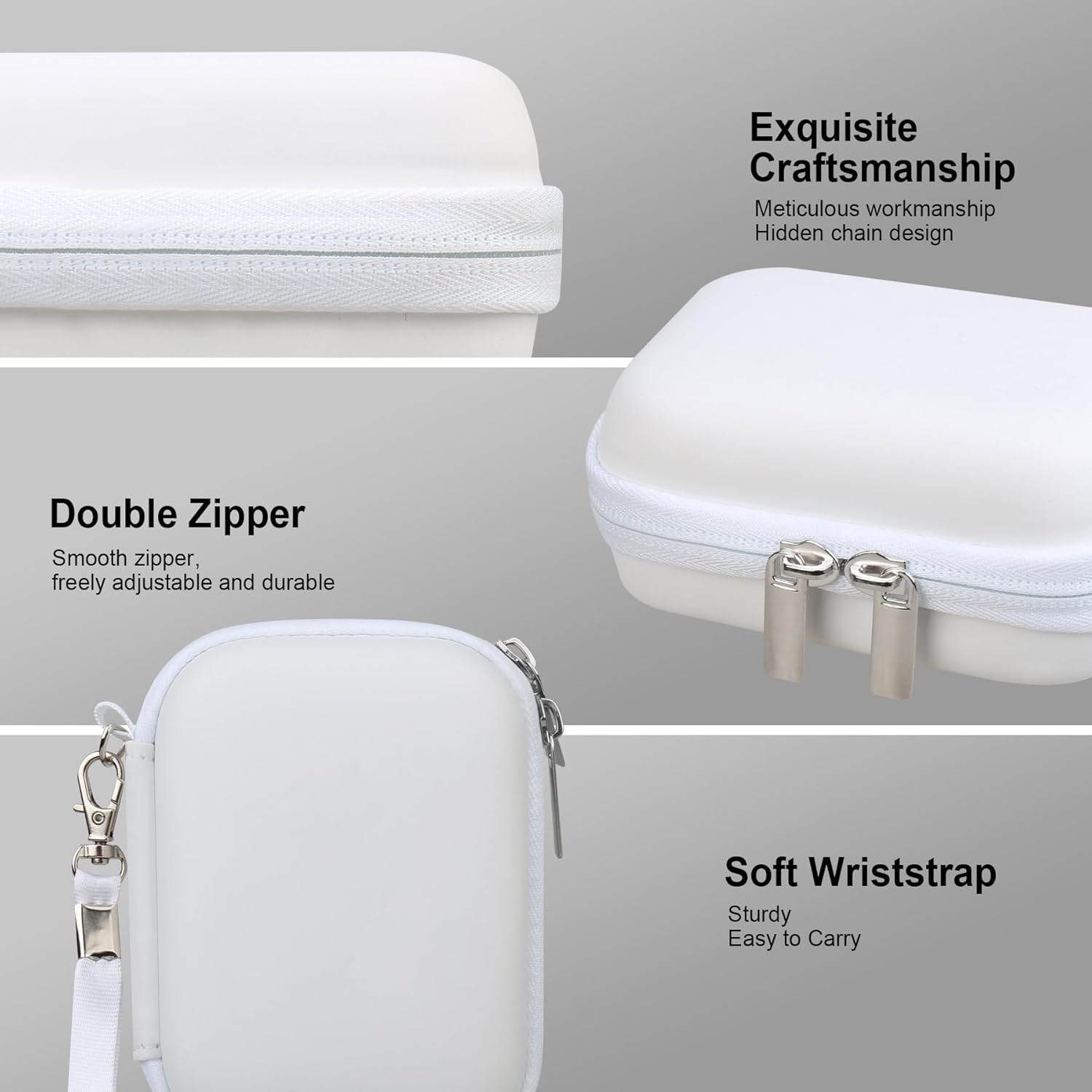 RAIALL Camera Case for Kodak PIXPRO FZ55/ FZ45 Digital Camera, Vlogging Camera Hard Carrying Case Protective Travel Bag, Mesh Pocket for Battery, Cable and SD Card, White