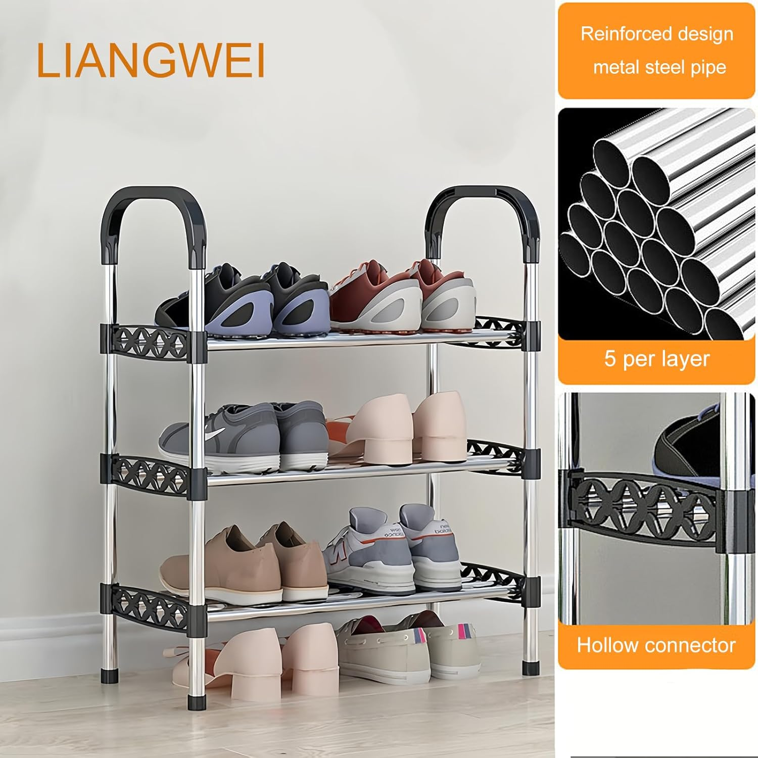 LIANGWEI 3 Tier Small Shoe Rack,Shoe Rack Storage Organizer,Shoe Storage,Narrow Shoe Rack,Suitable for Closet Entryway Hallway Bedroom Dormitory Rental House Balcony Space-Saving (Quick Assembly) image number 4
