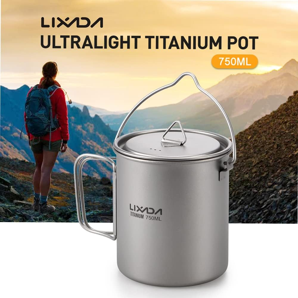 Light 750Ml Titanium Pot Portable Titanium Water Mug Cup with Lid and Foldable Handle Outdoor Camping Cooking Picnic image number 4
