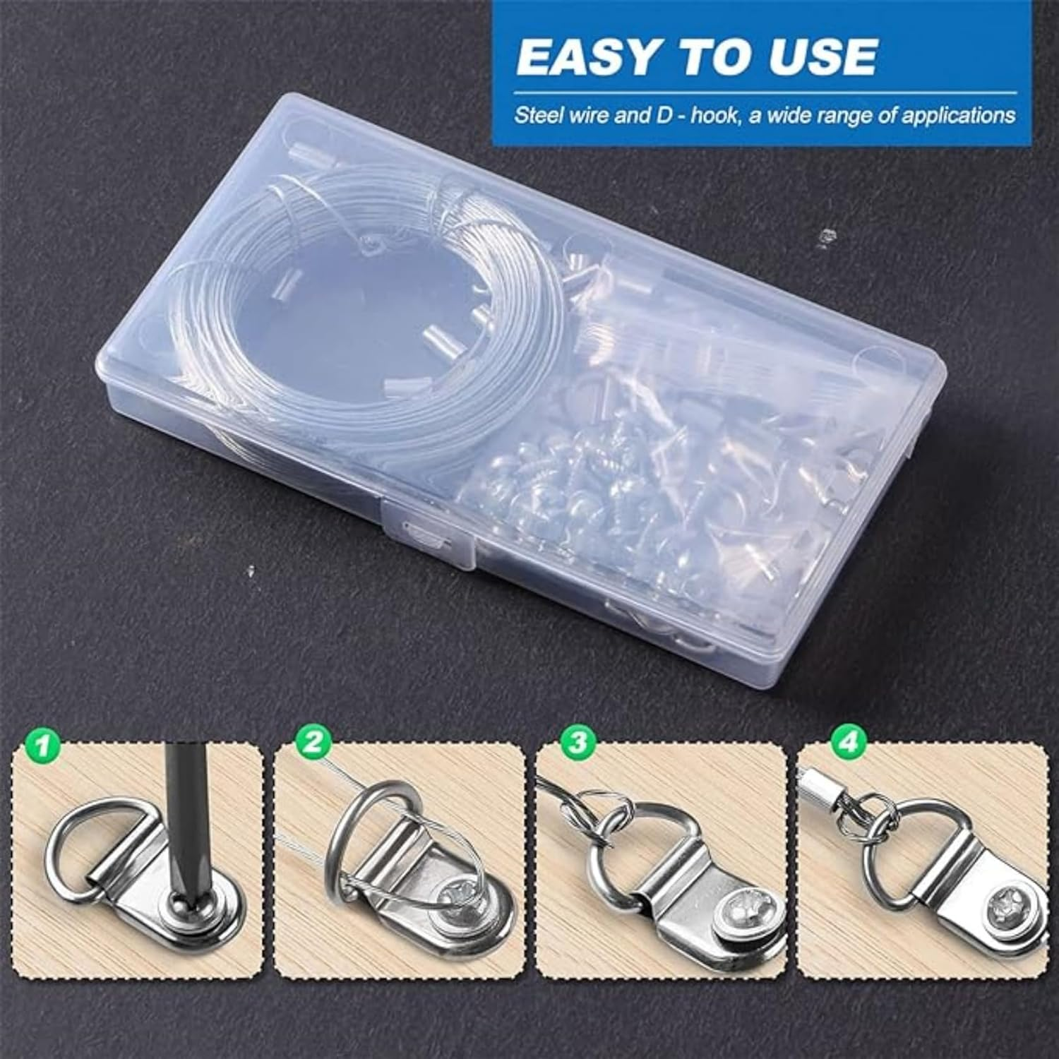 Picture Hanging Wire, 131 Pcs Picture Frame Hanging Wire with D Ring Hangers and Crimping Loop Sleeves Steel Rope for Mirror Clock for Mirror, Clock Frame, Artwork Hanging image number 6