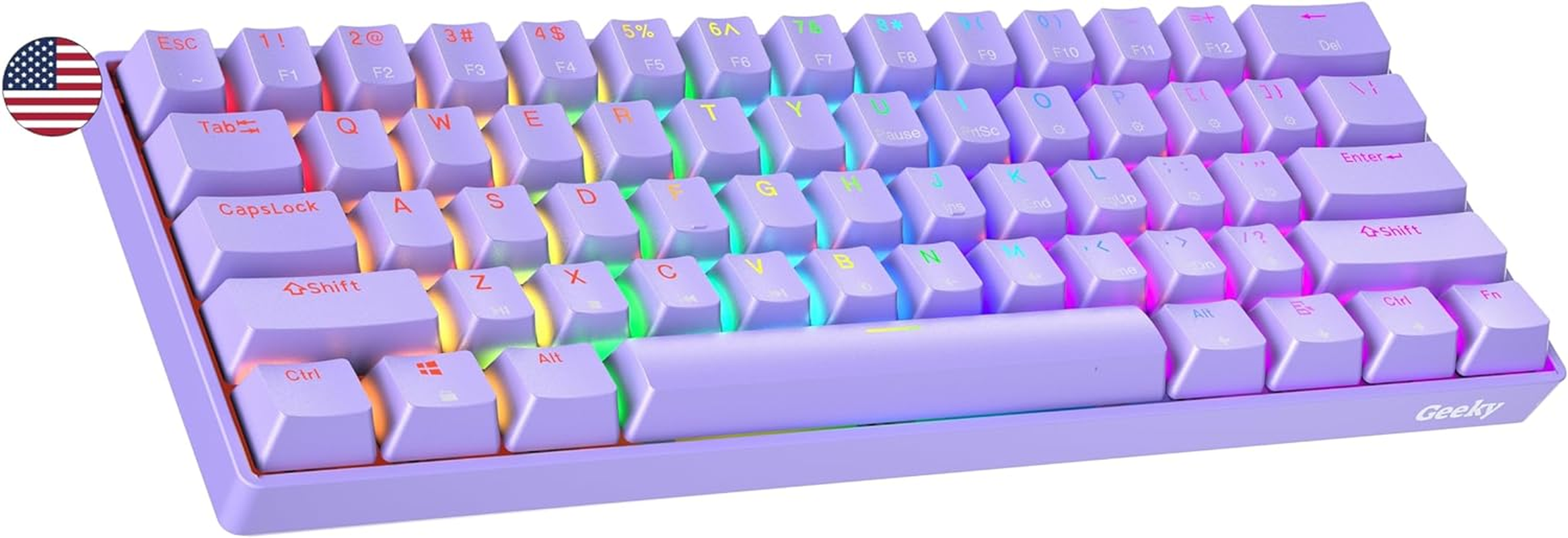 Geeky GK61 60% | Hot Swappable Mechanical Gaming Keyboard | 61 Keys Multi Color RGB LED Backlit for Pc/Mac Gamer | ANSI US American Layout (Black, Mechanical Speed Yellow)