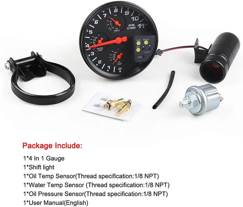 Domary 5Inch Car Tachometer Oil Temperature Gague Oil Pressure Meter image number 1