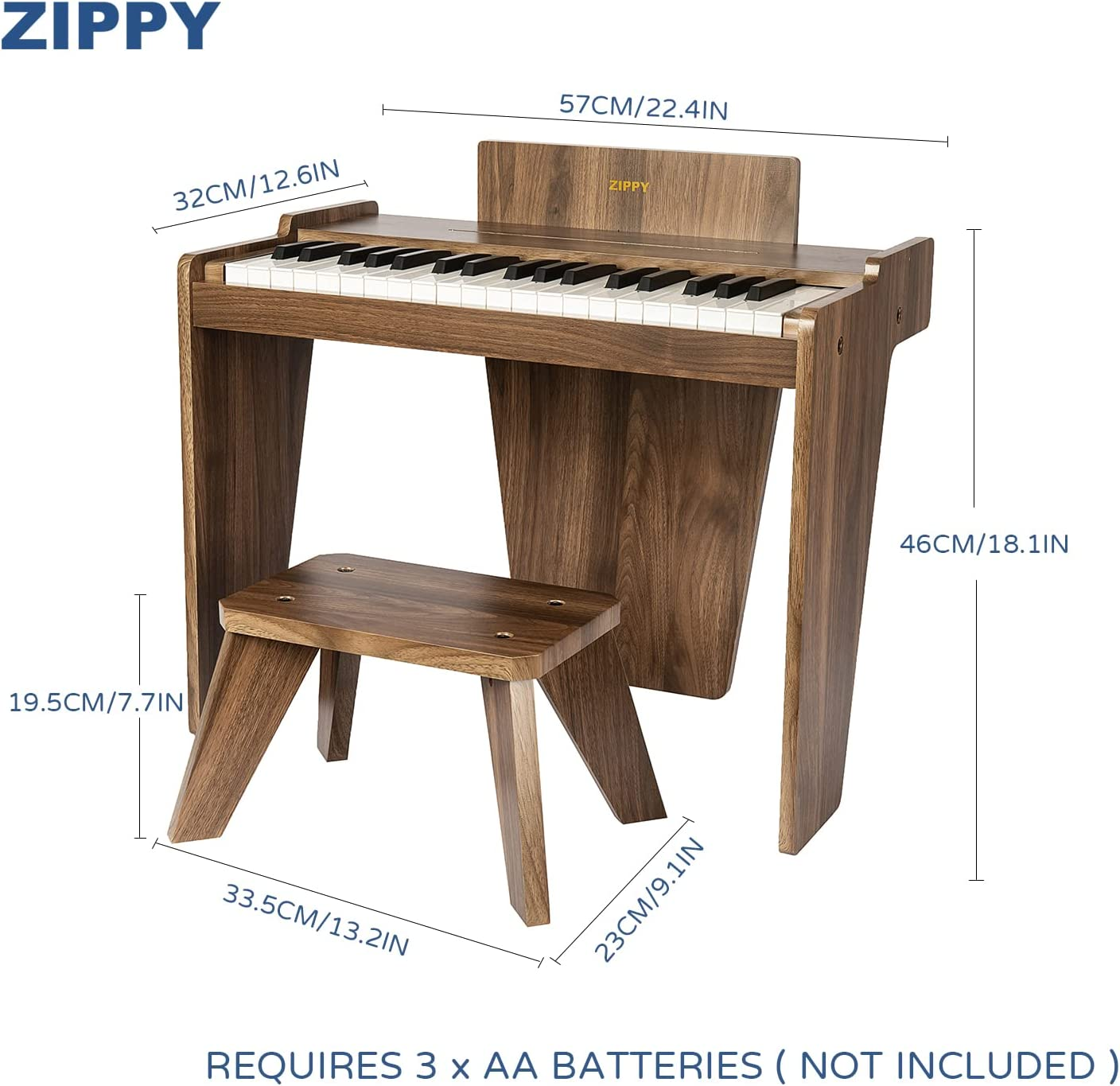 ZIPPY Kids Piano Keyboard, 37 Keys Digital Piano for Kids, Music Educational Instrument Toy, Wood Piano for 3+ Girls and Boys (Walnut Basic) - Oak Basic image number 3