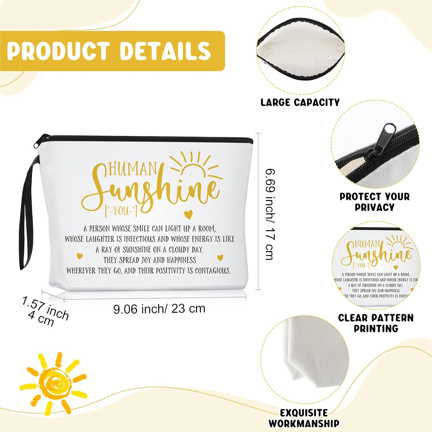 Crtiin 3Pcs Human Sunshine Makeup Bag Gifts Sets Inspirational Thank You Gifts for Woman Human Sunshine Makeup Bag 11.2 Oz Novelty Coffee Mug Keychain Christmas Birthday Gifts Coworker Gifts, as The image number 5