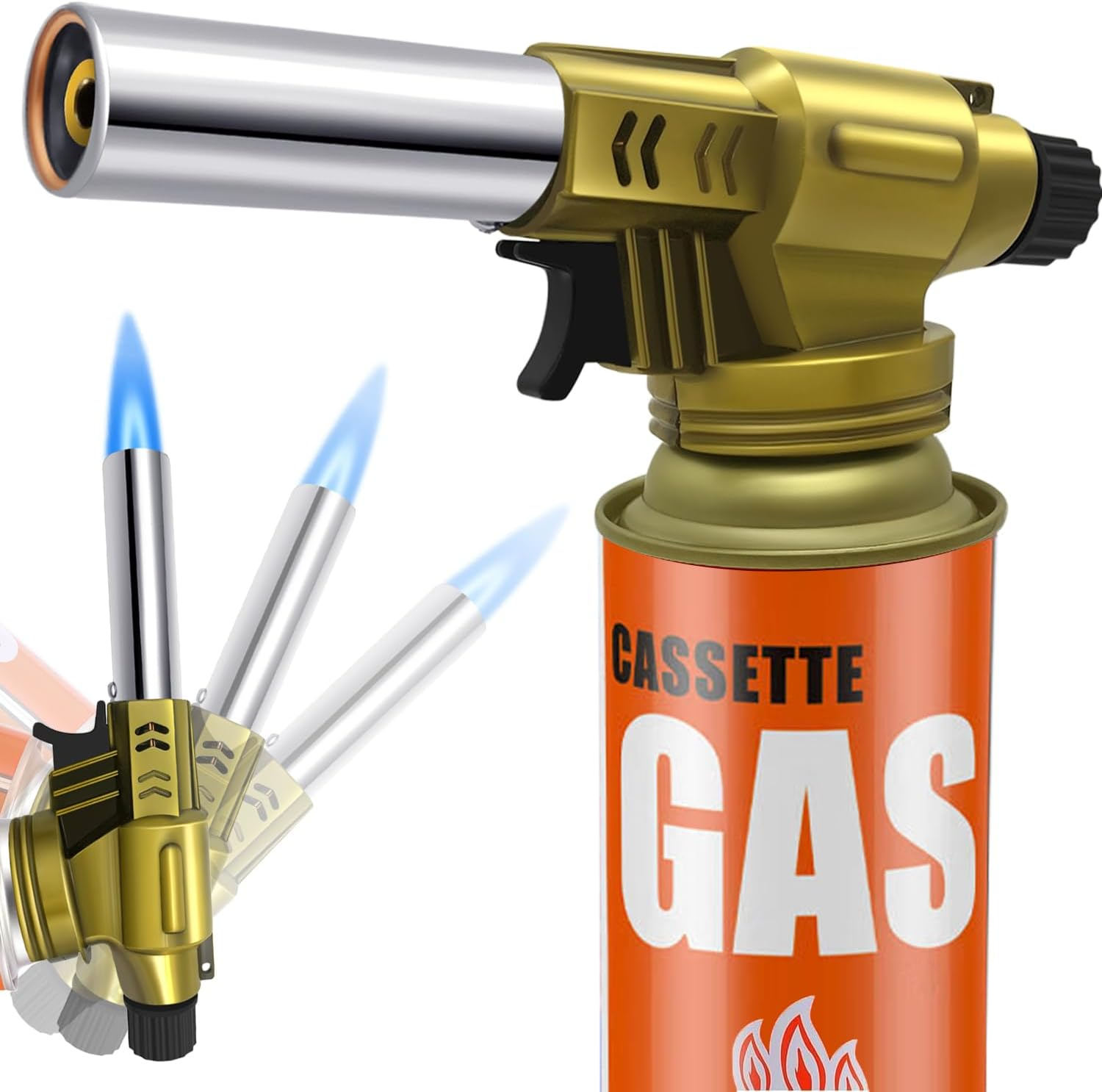 Butane Torch, Professional Kitchen Torch Lighter, Metal Case, Adjustable Flame, 360&deg; Reverse Use Gas Burner for Desserts Creme Brulee Baking BBQ Camping Soldering (Fuel Not Included)