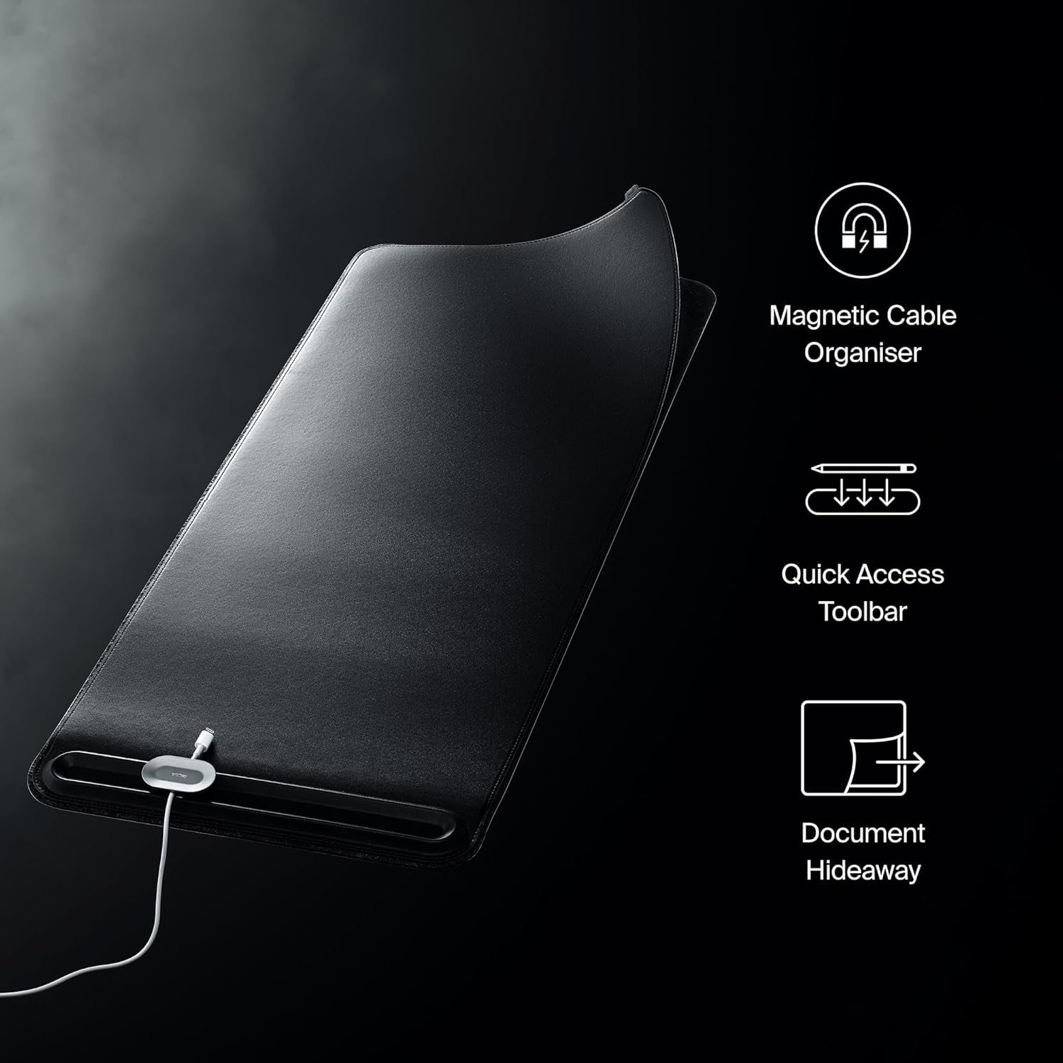 Orbitkey Desk Mat | Made from Premium Vegan Leather and Recycled PET Felt | Document Hideaway | Magnetic Cable Holder (Black, Large)