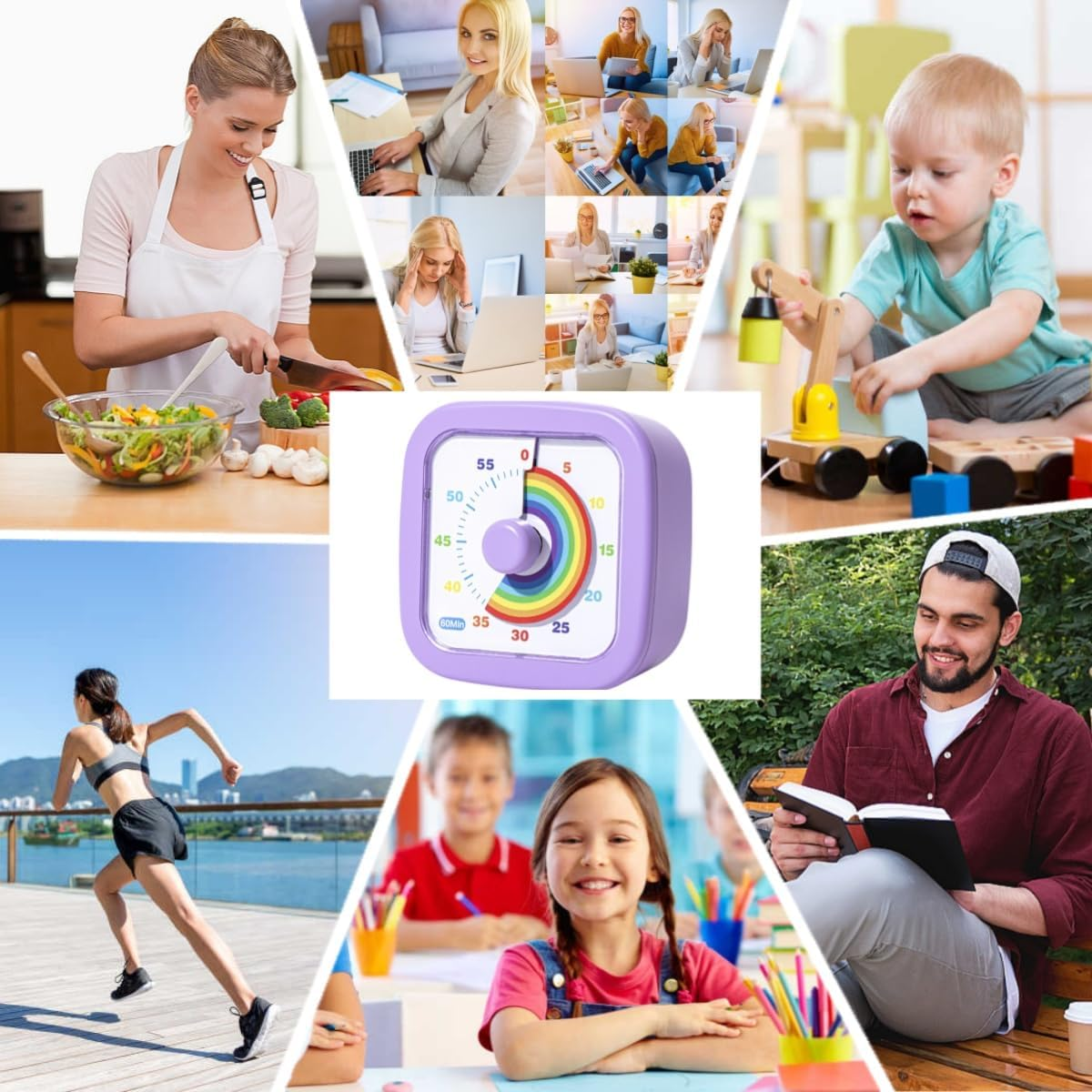 Kids Visual Timer Cute Rainbow - 60 Minute Countdown Timer Time Management for Kids and Adults, Timer for Cooking Classroom Meeting (Blue) - Purple image number 3