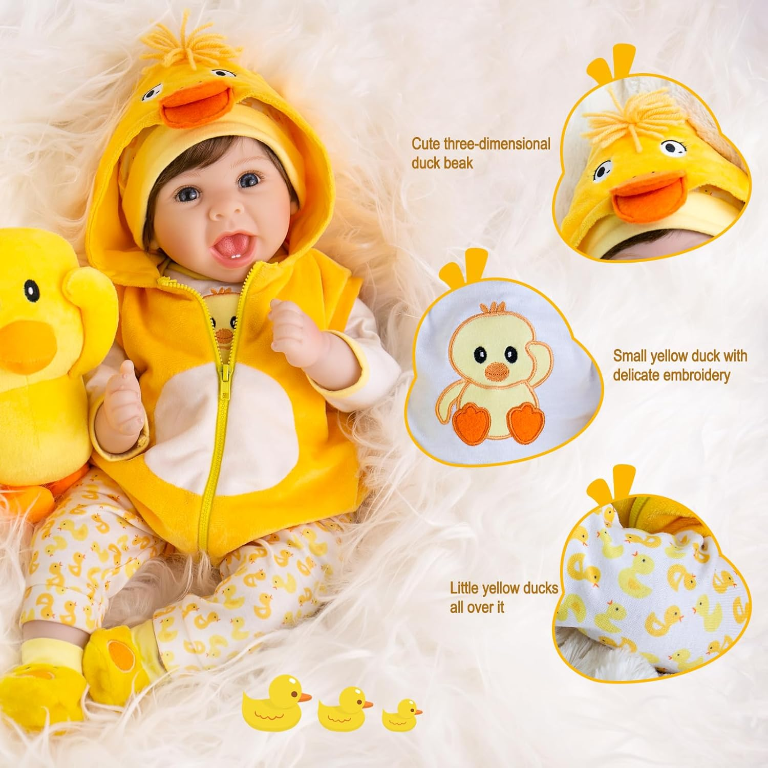 Aori Realistic 22In Reborn Baby Doll in Ducky Outfit, Yellow, 22'' (24325)