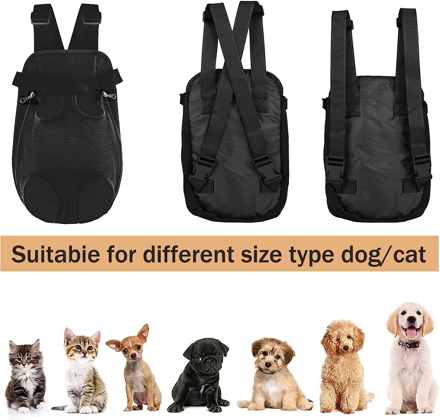 Pet Carrier Front Pack - Adjustable Pet Front Cat Dog Carrier Backpack Travel Bag, Legs Out, Easy-Fit for Traveling Hiking Camping for Small Medium Dogs, Size L, Black image number 1