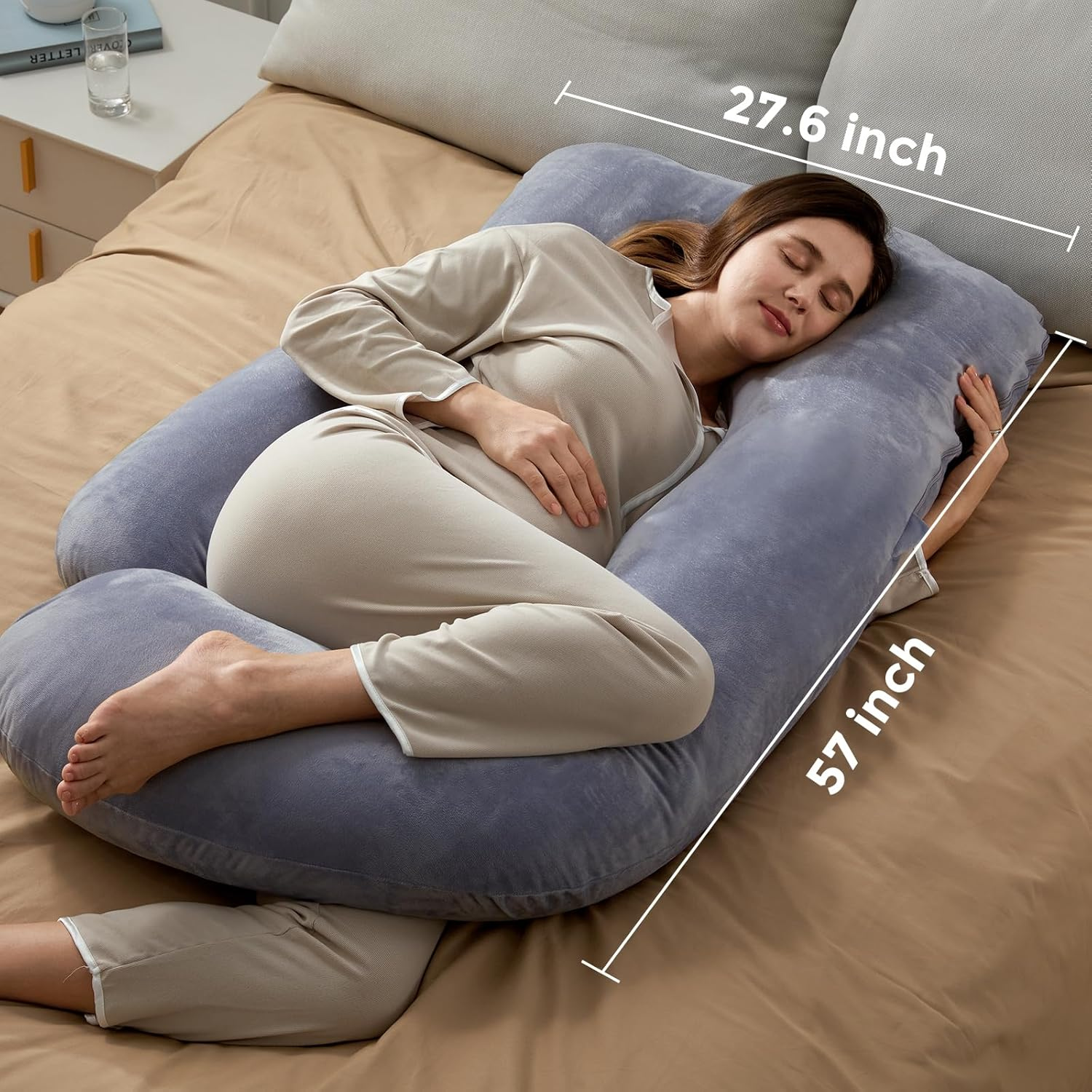 Momcozy Pregnancy Pillows for Sleeping, U Shaped Full Body Maternity Pillow with Removable Cover - Support for Back, Legs, Belly, HIPS for Pregnant Women, 57 Inch Pregnancy Pillow for Women, Grey image number 5