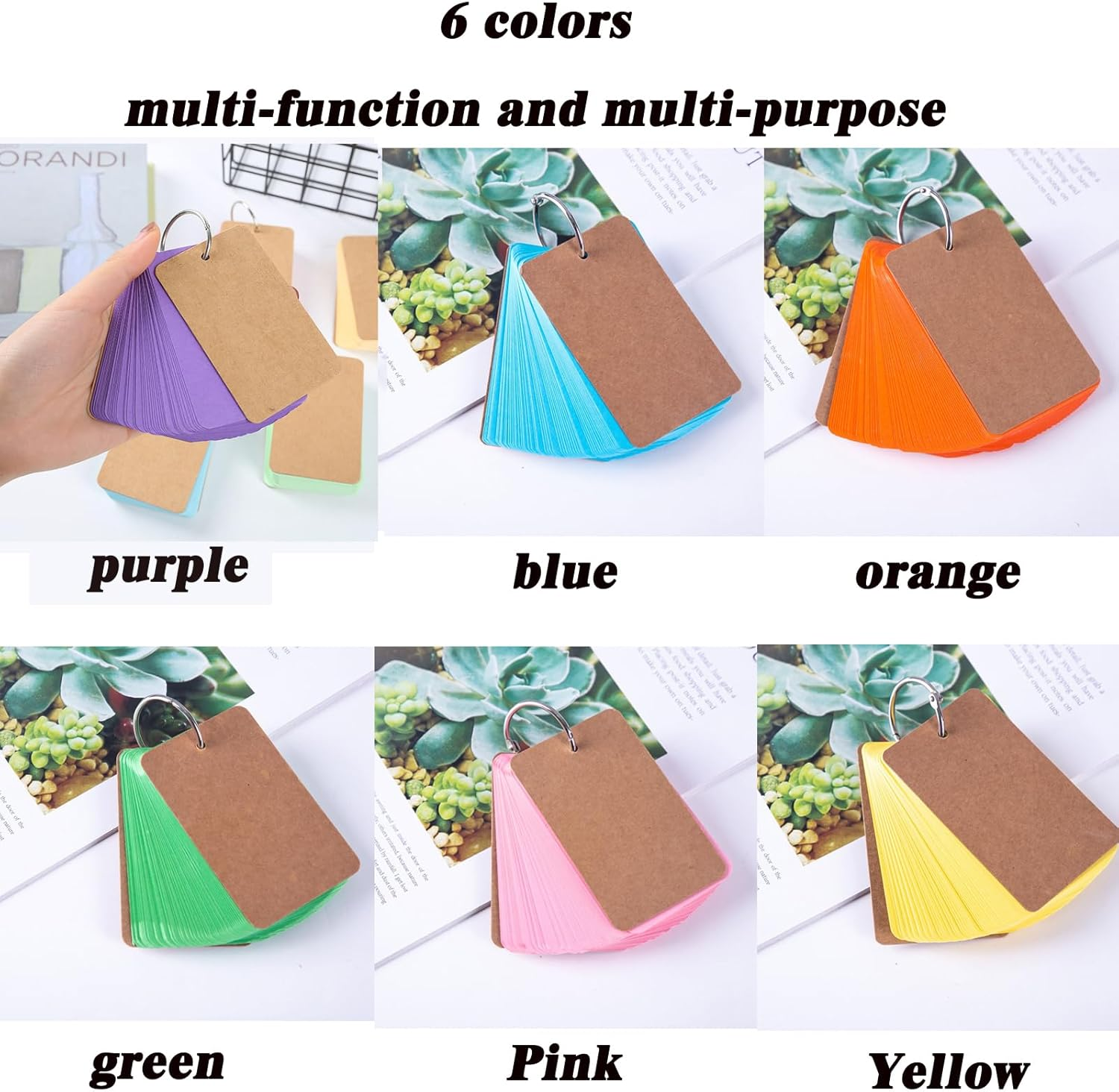 300 Pieces Multicolor Kraft Paper Binder Ring Easy Flip Flash Card/Study Cards/Memo Scratch Pads/Bookmark/Diy Greeting/Index Card Stock/Note Card 2.2 X 3.5 Inches (50 Sheets per Set) image number 4